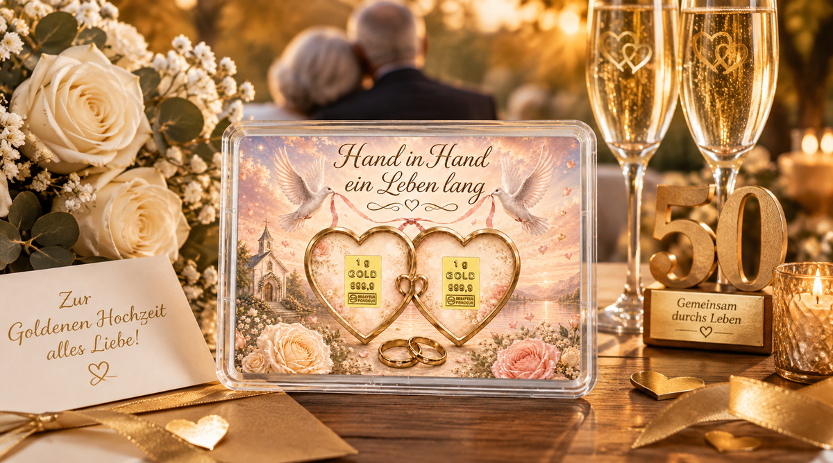 Hand in Hand ein Leben lang - Goldbarren zur goldenen Hochzeit