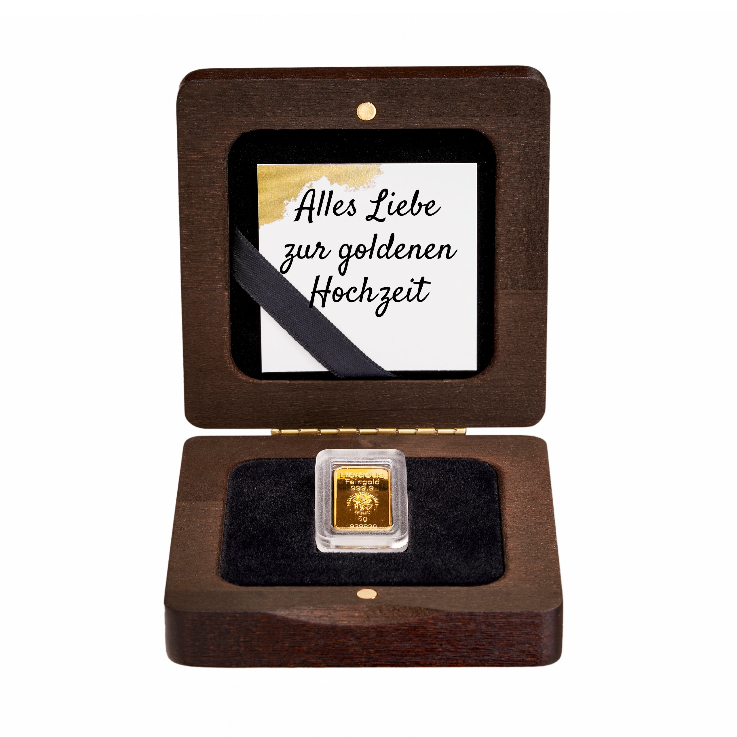 Goldbarren im Etui mit Grußkarte Goldene Hochzeit