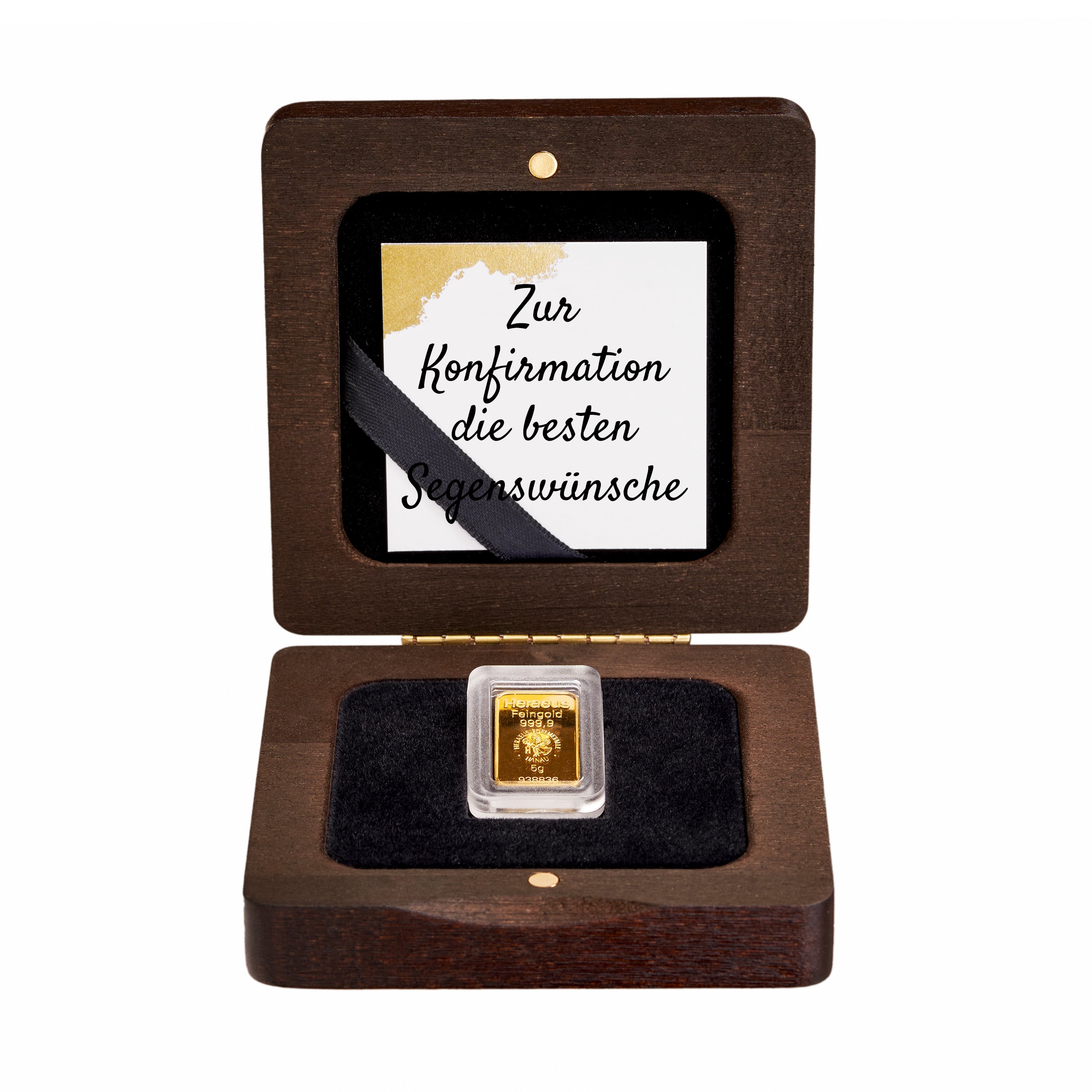 Goldbarren im Etui mit Grußkarte Konfirmation