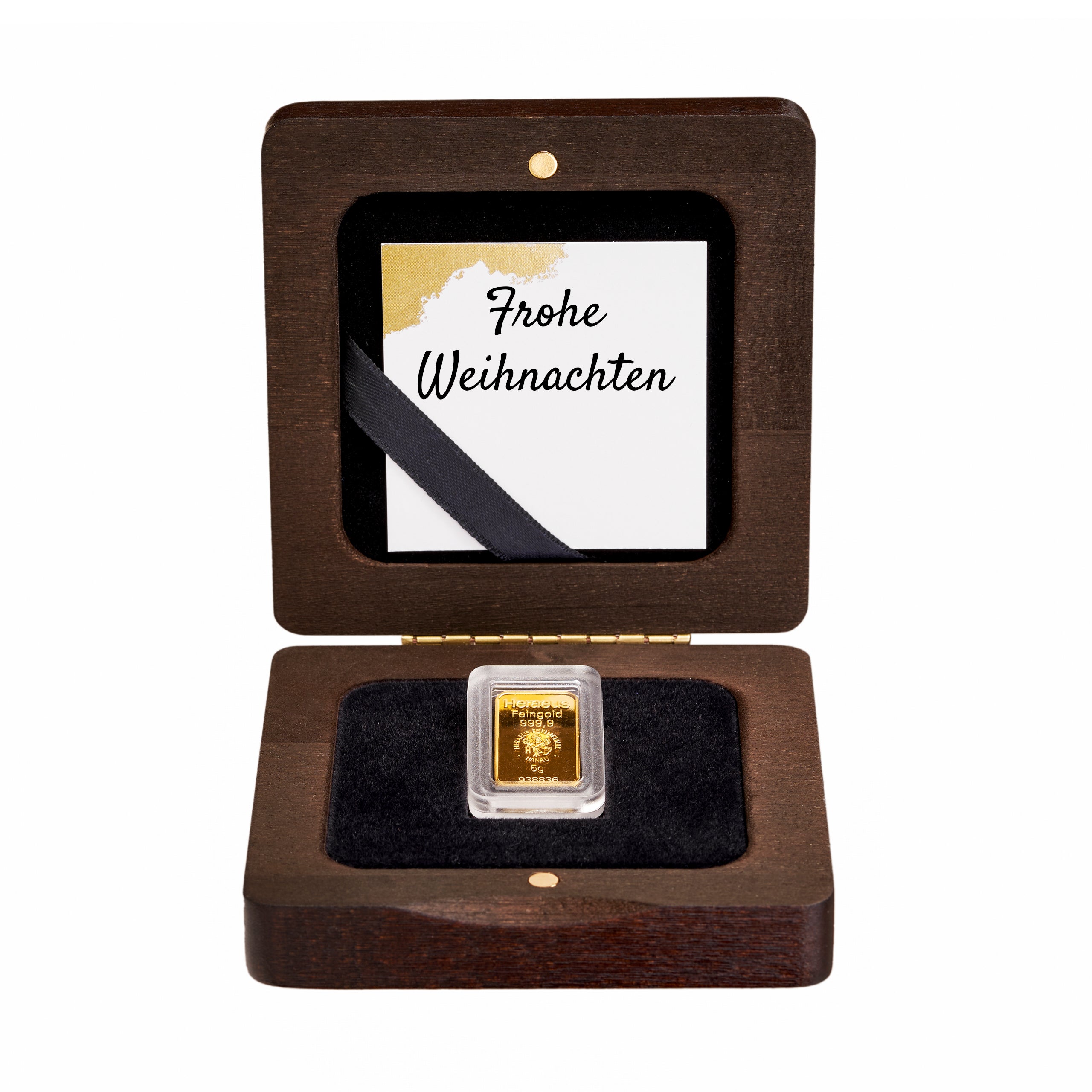 Goldbarren im Etui mit Grußkarte Frohe Weihnachten