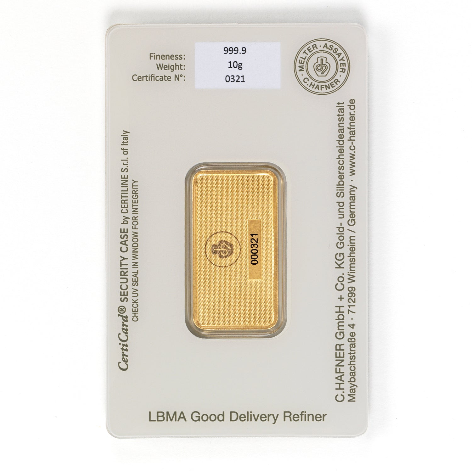 C.Hafner Goldbarren 10 Gramm in goldener Geschenkverpackung