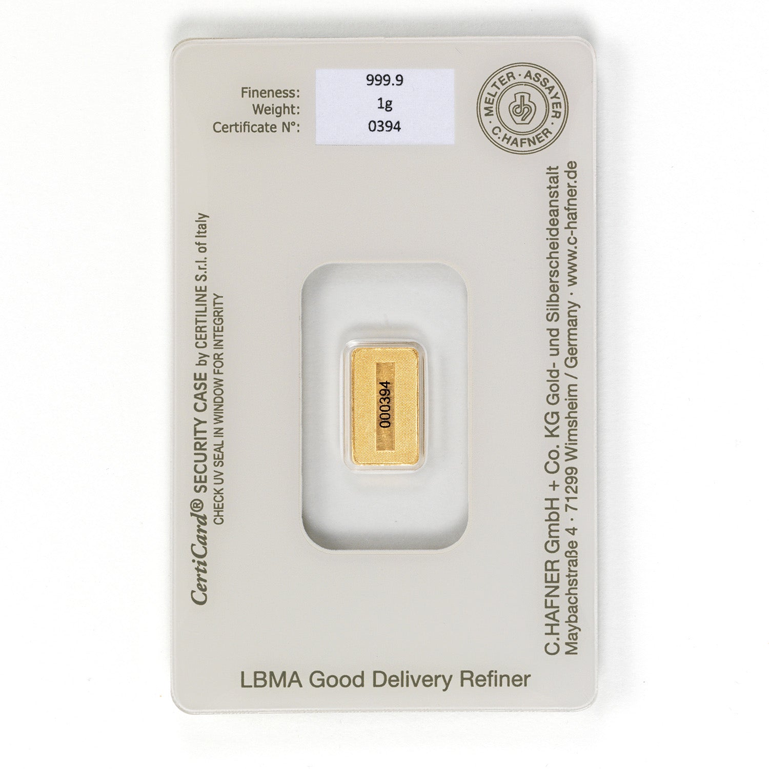 C.Hafner Goldbarren 1g in goldener Geschenkverpackung