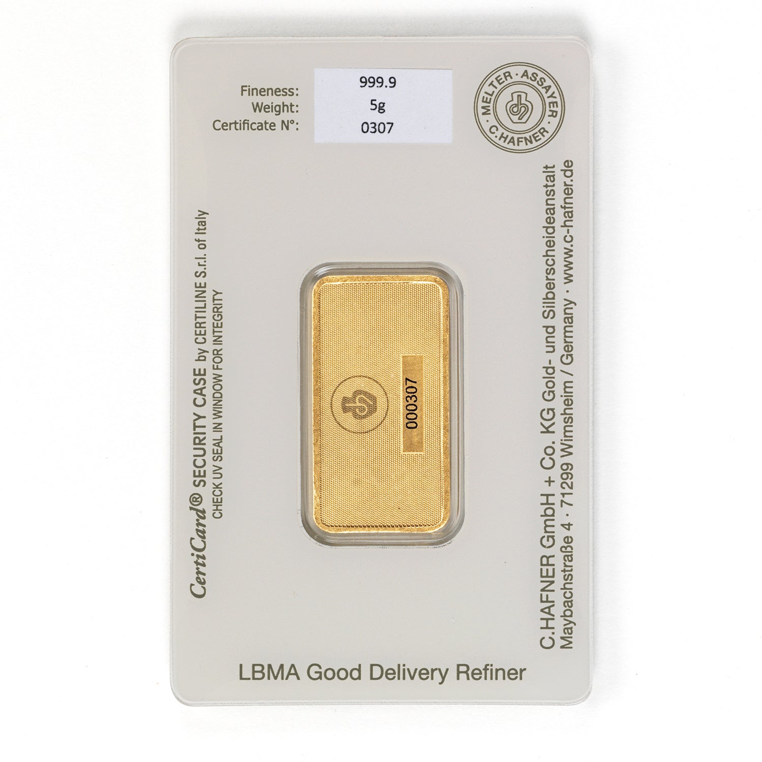 C.Hafner Goldbarren 5 Gramm in goldener Geschenkverpackung