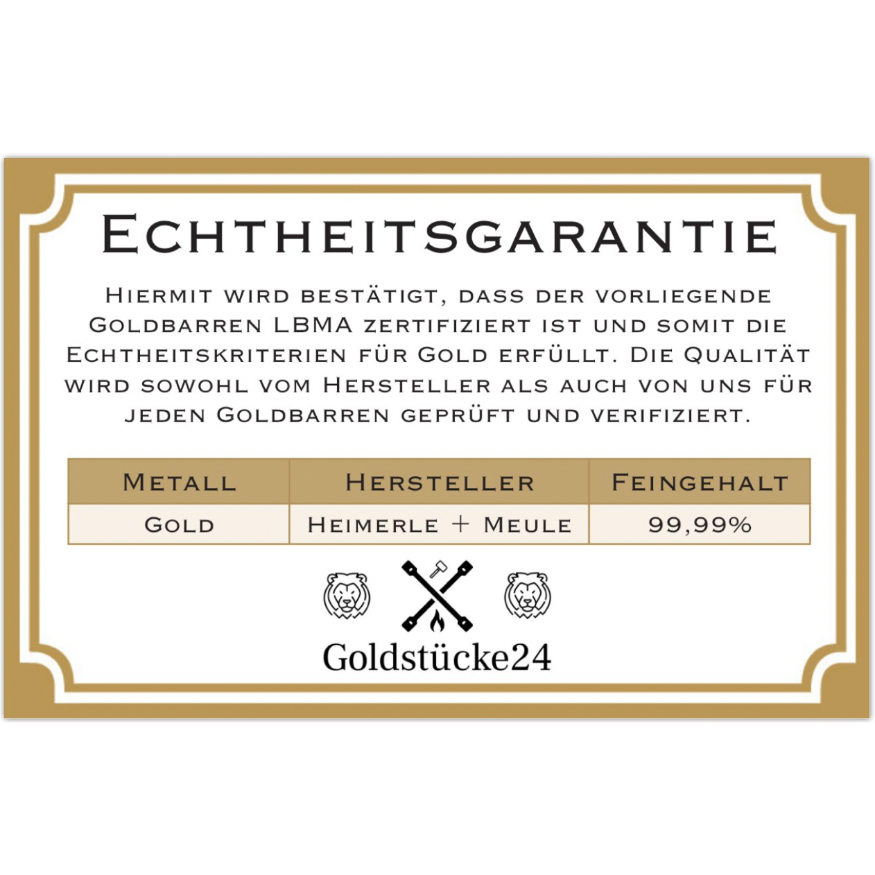 Echtheitsgarantie von Goldstücke24