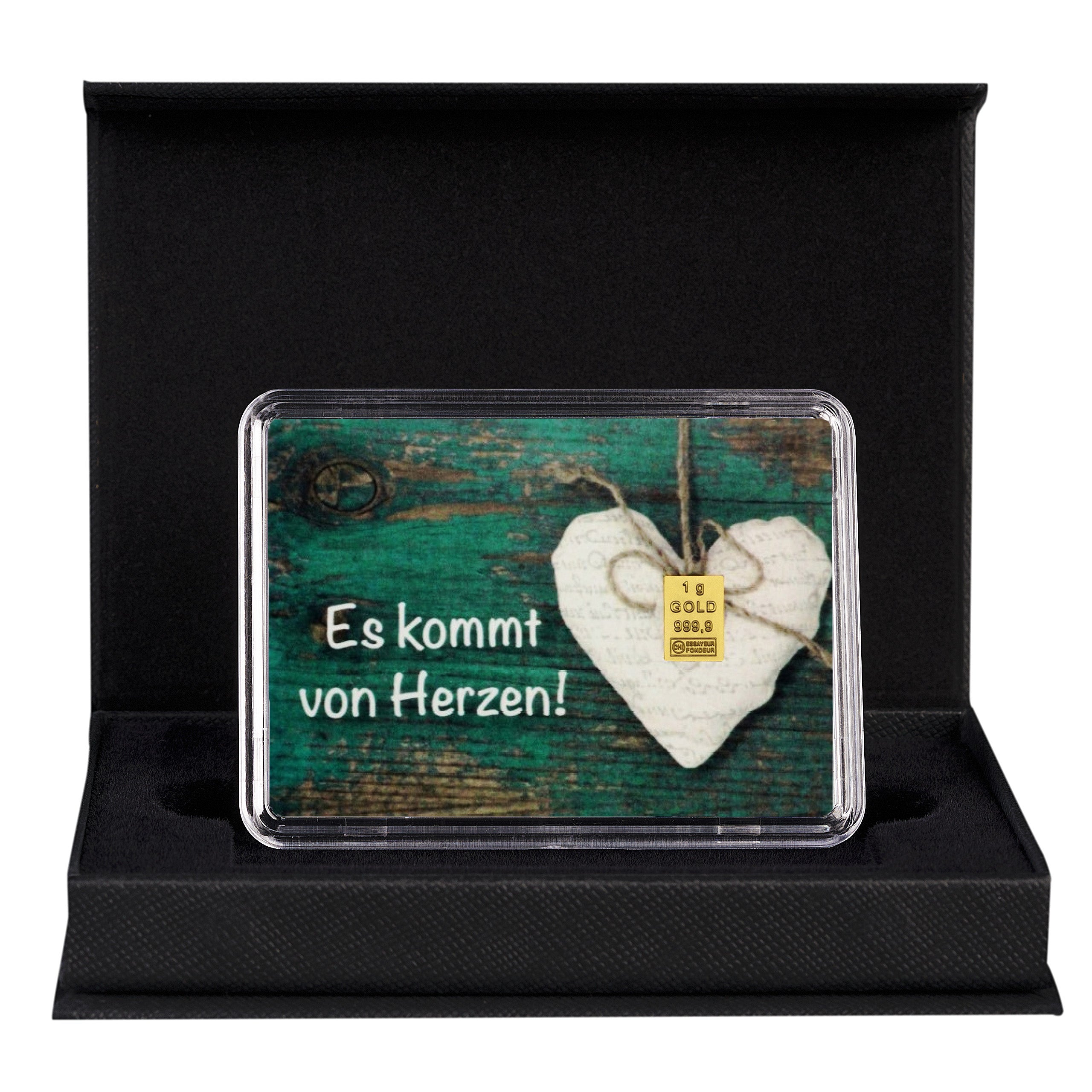 Goldbarren 1 Gramm in Geschenkverpackung Es kommt von Herzen