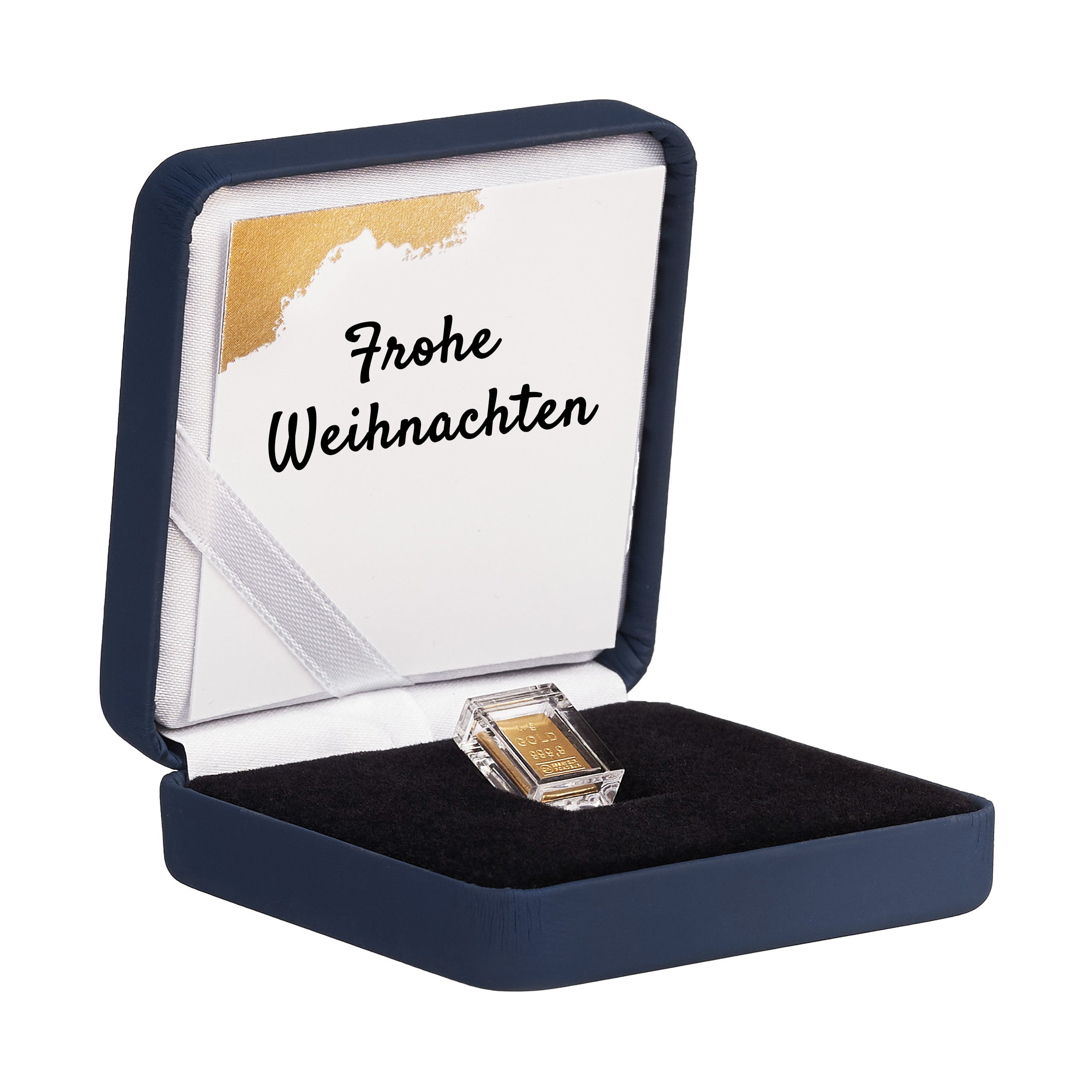 Goldbarren 1g in hochwertiger Kapsel inkl. Etui und Grußkarte nach Wahl (dunkelblau)