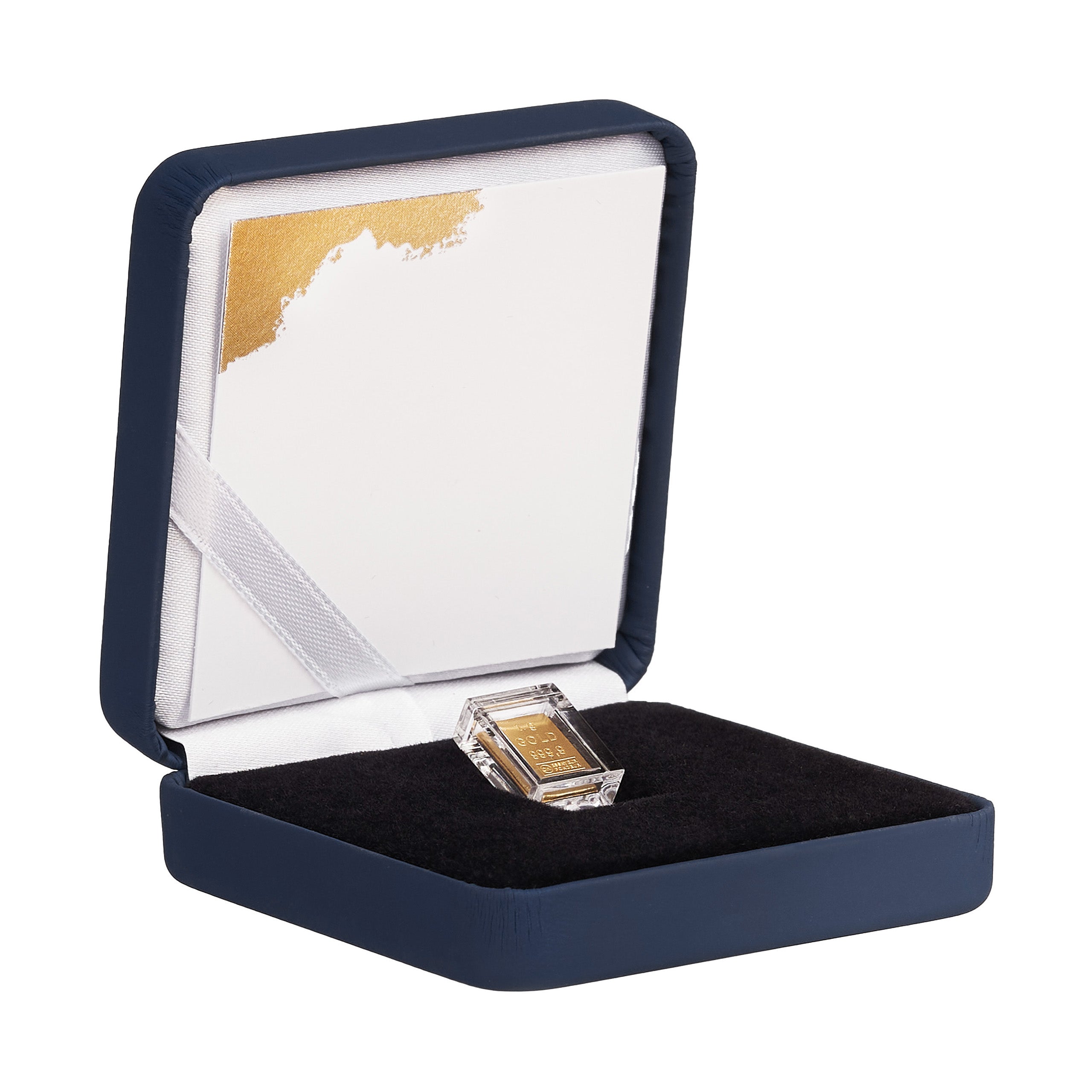 Goldbarren 1g in hochwertiger Kapsel inkl. Etui und Grußkarte nach Wahl (dunkelblau)