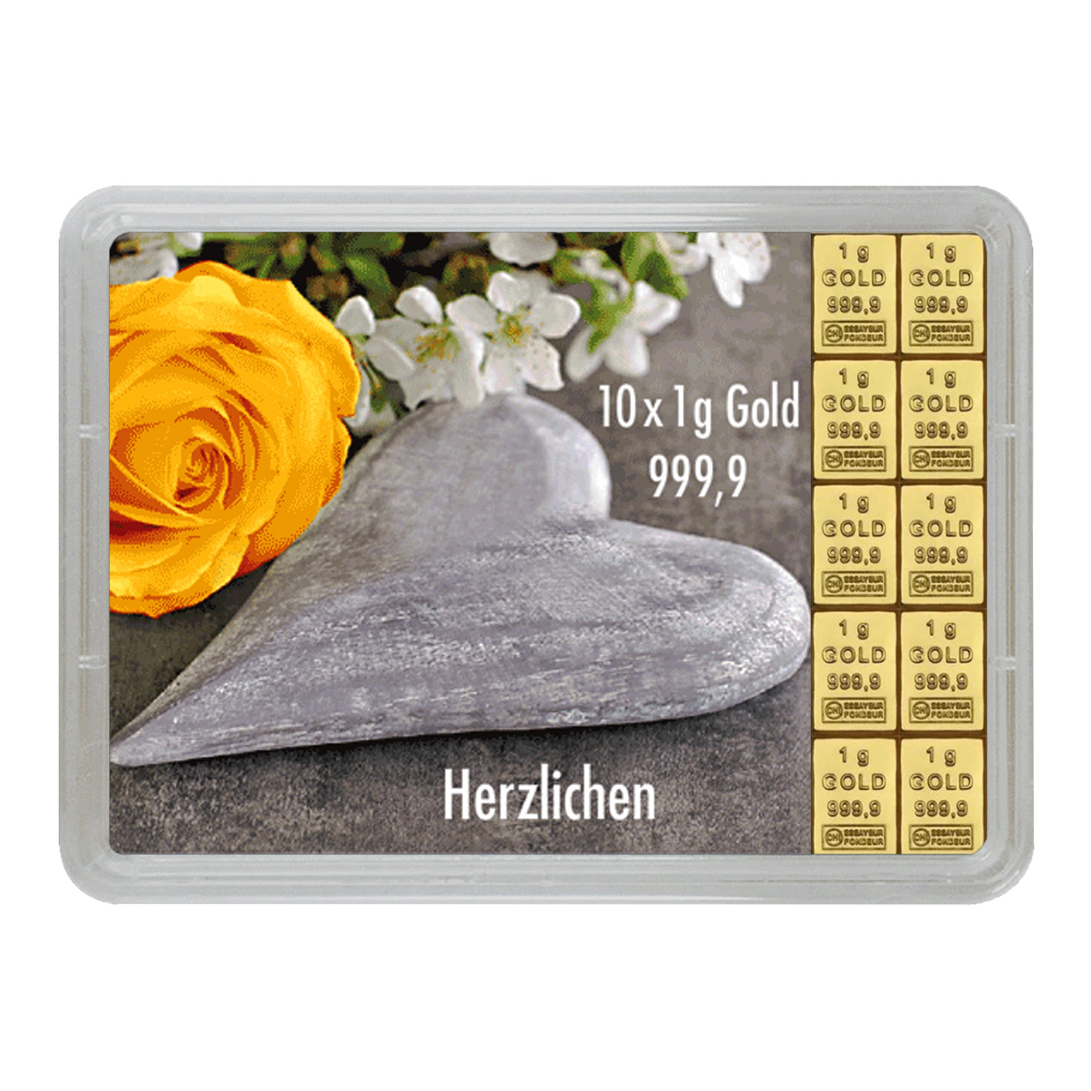 Goldbarren mit Flip-Motivbox "Herzlichen Glückwunsch zur Hochzeit"