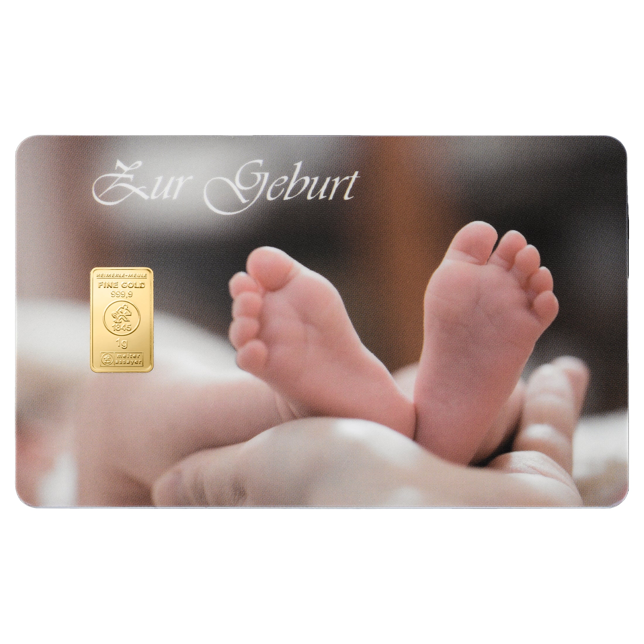 Goldkarte zur Geburt Babyfüße Goldbarren Geschenk