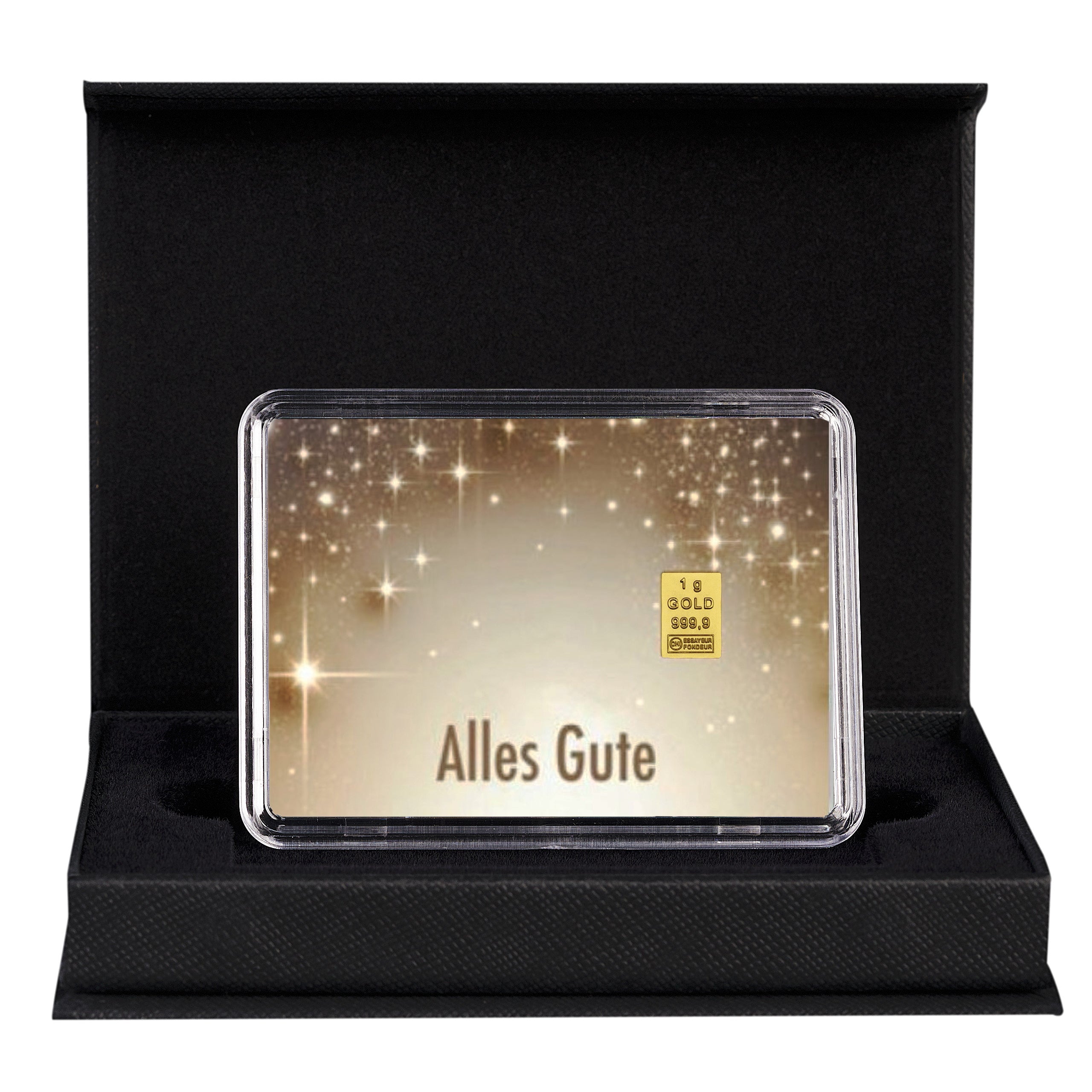 Goldbarren Alles Gute zur Geburt in edler Geschenkverpackung