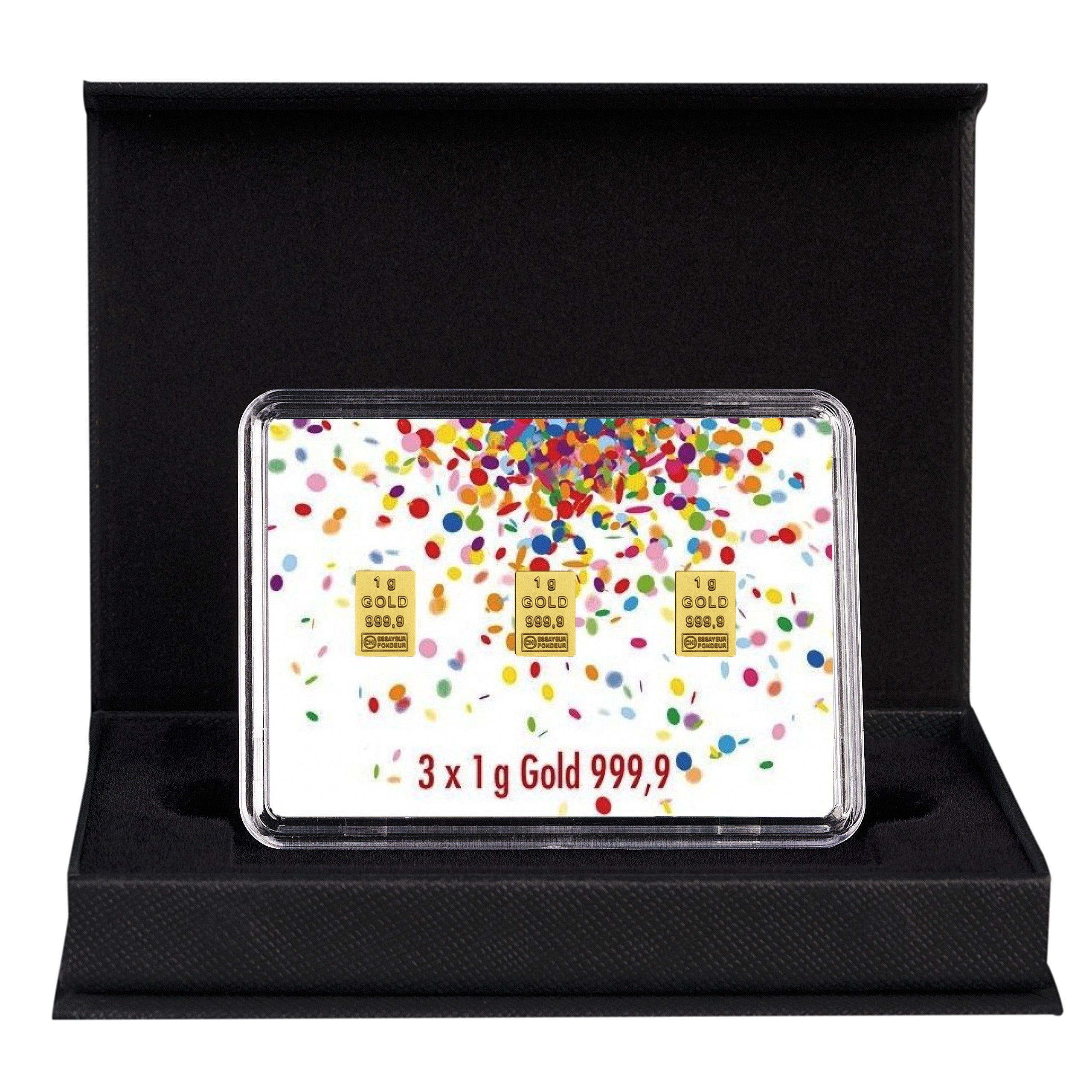 Goldbarren mit Flip-Motivbox "Zur Jugendweihe" in schwarzer Geschenkbox