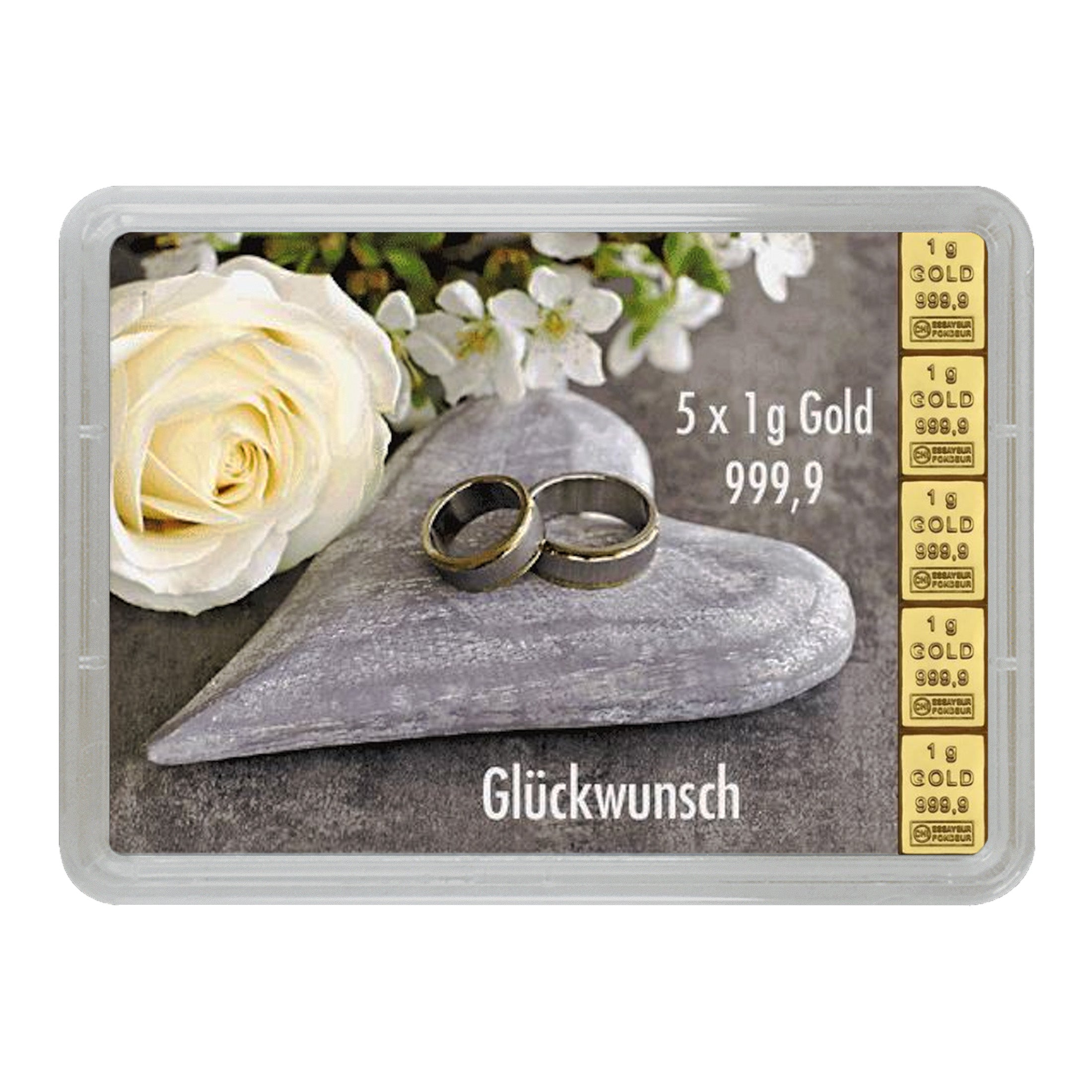 Goldbarren mit Flip-Motivbox "Herzlichen Glückwunsch zur Hochzeit"