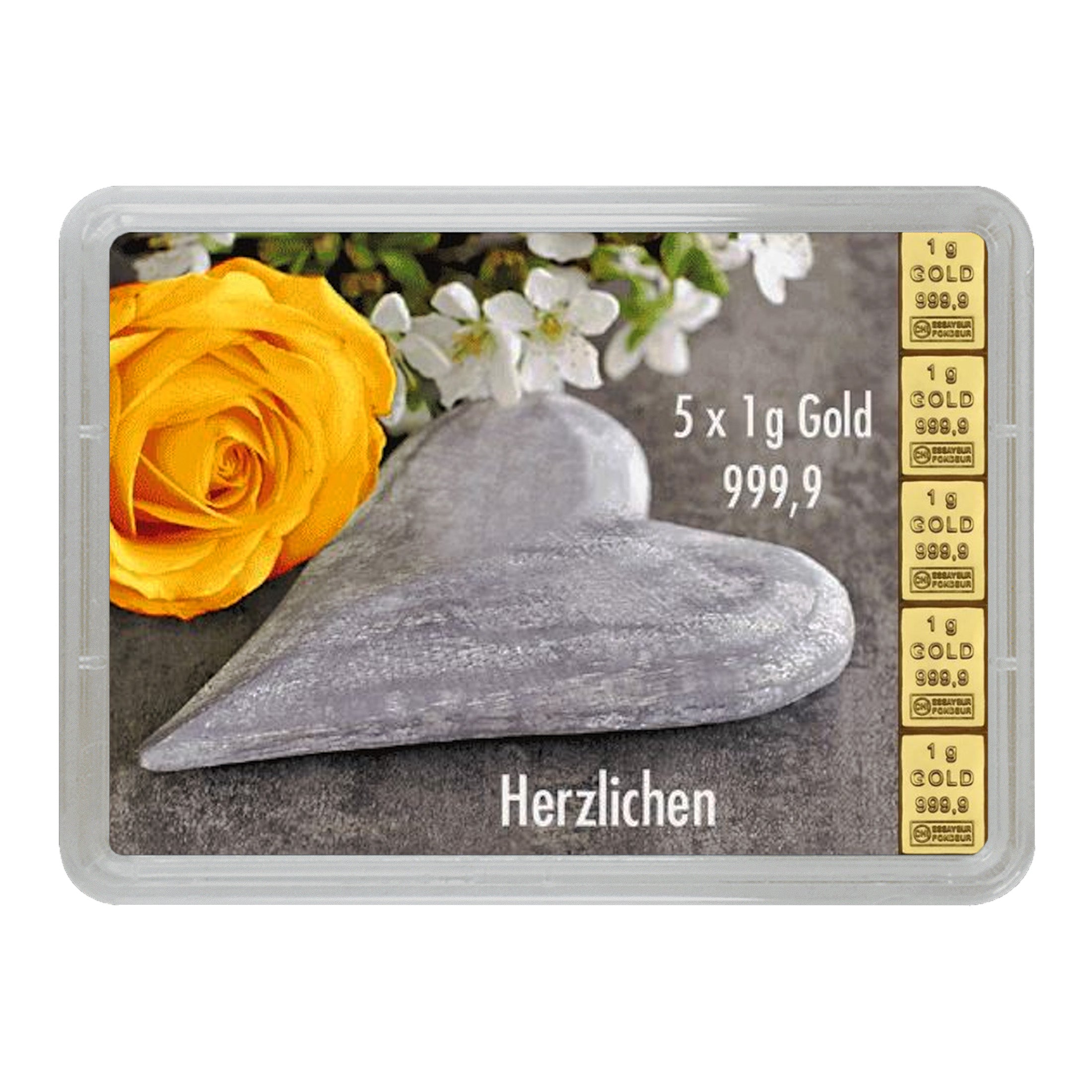 Goldbarren mit Flip-Motivbox "Herzlichen Glückwunsch zur Hochzeit"