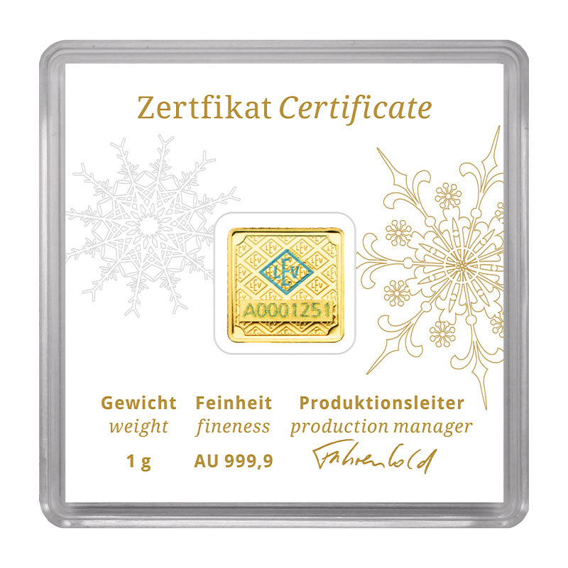 1g Goldbarren Zertifikat