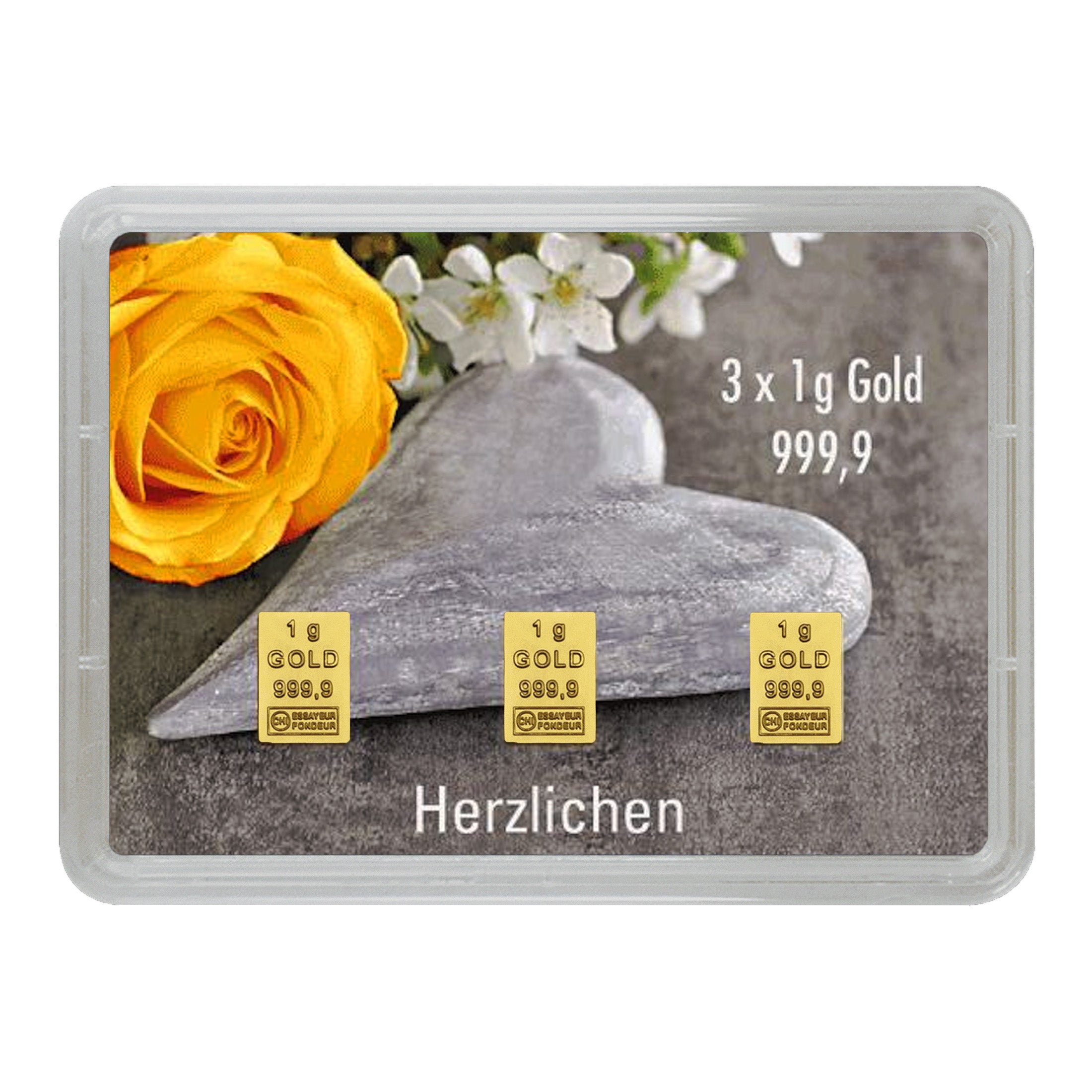 Goldbarren mit Flip-Motivbox "Herzlichen Glückwunsch zur Hochzeit"