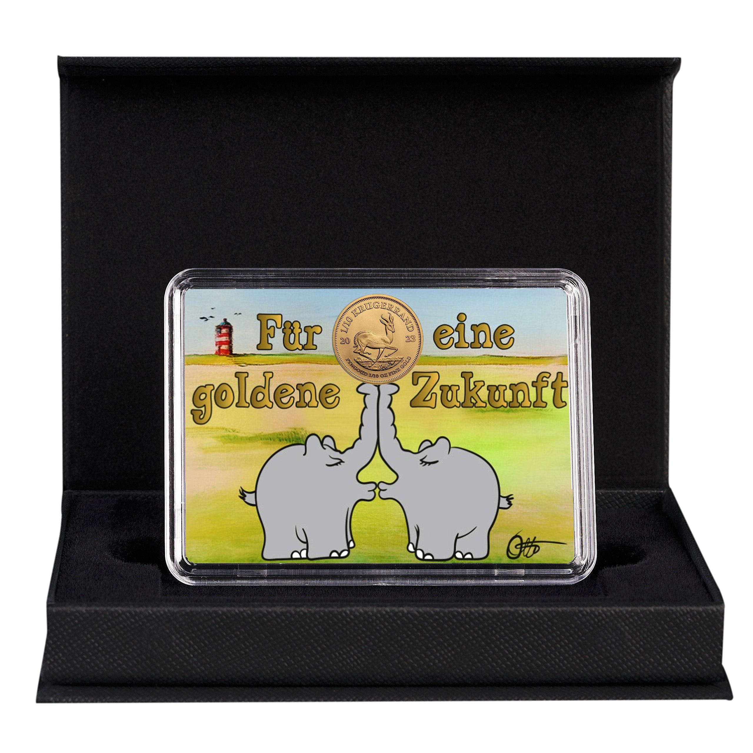 Goldmünze 1/10 Unze Krügerrand "Ottifanten - Goldene Zukunft" in schwarzer Geschenkbox
