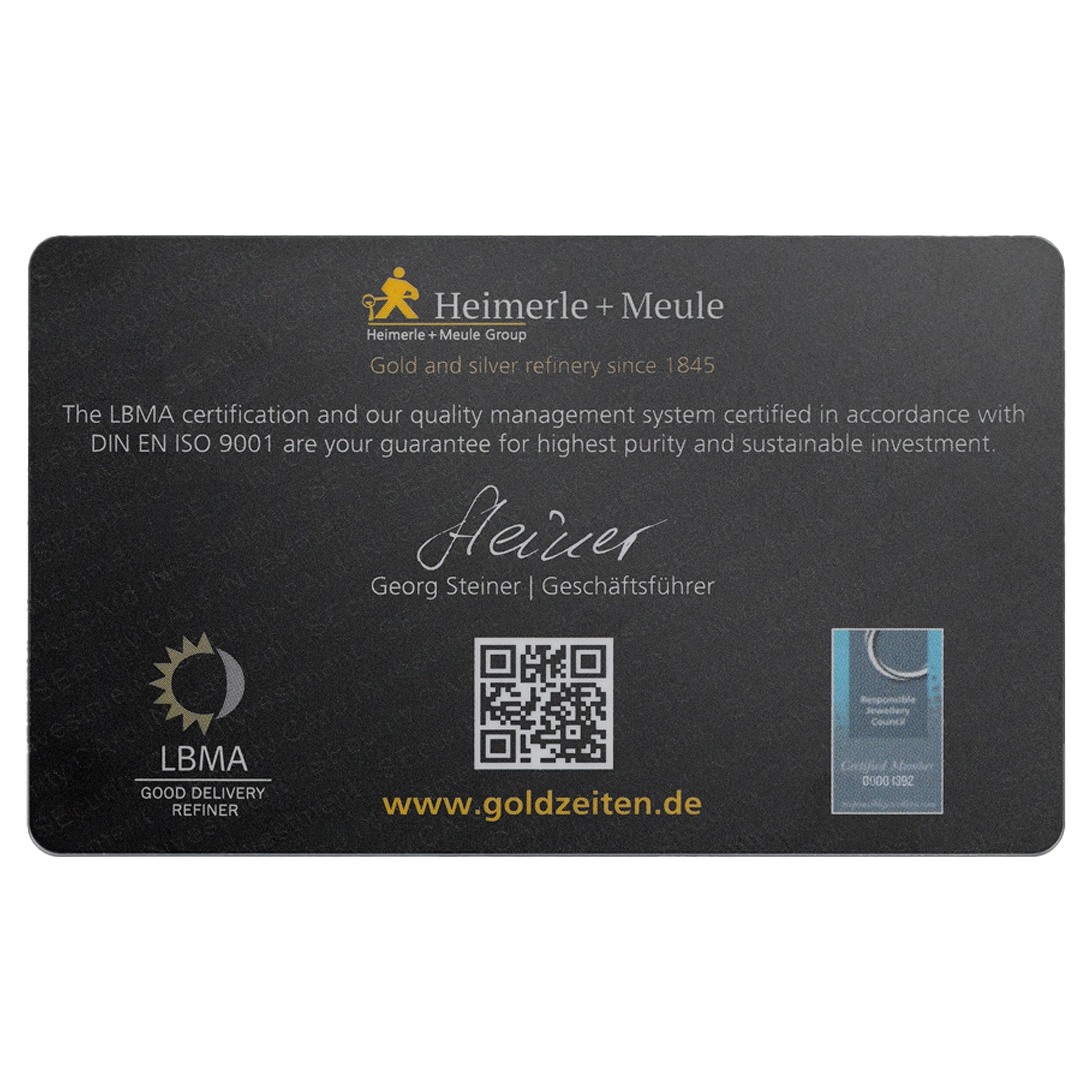 Goldbarren Secain Card Rückseite