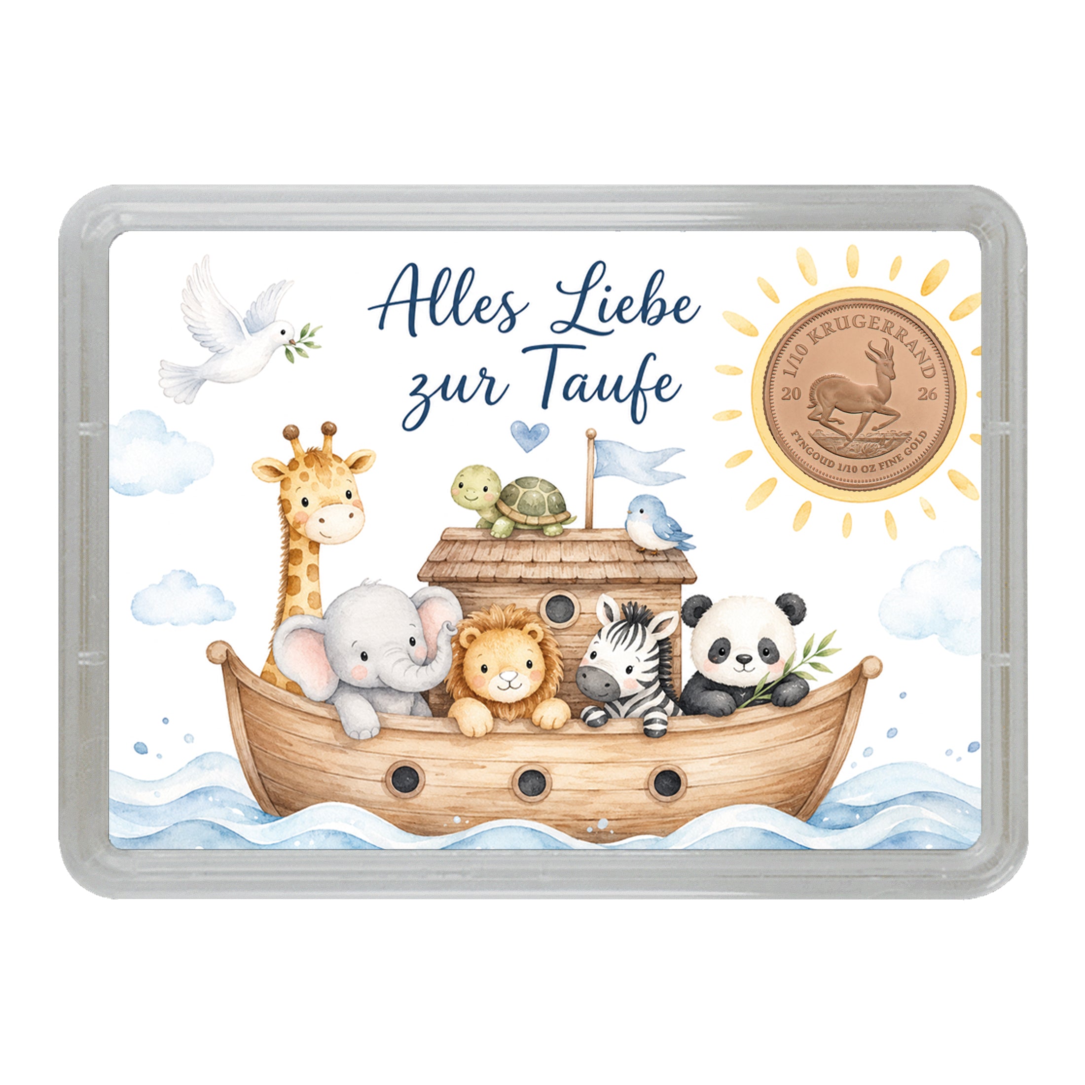 Taufgeschenk Motivbox mit 1/10 Unze Krügerrand Goldmünze