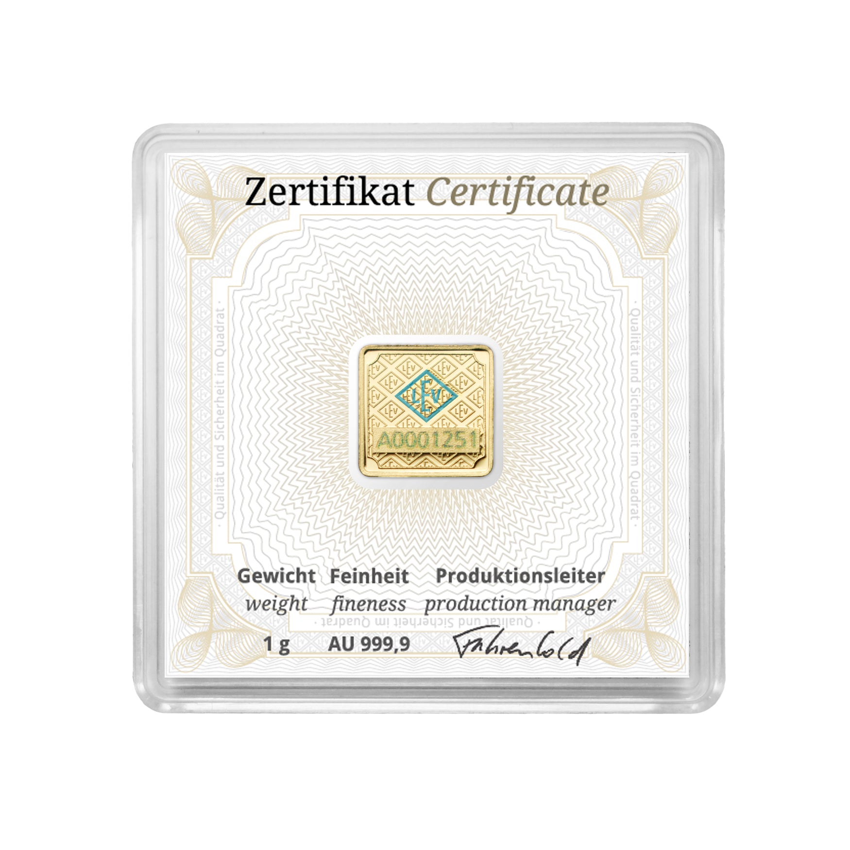 Goldbarren im edlen Echtholz-Etui / Grußkarte mit Wunschtext