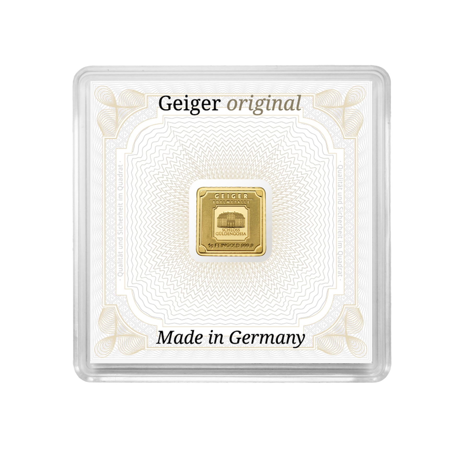 Goldbarren im edlen Echtholz-Etui / Grußkarte mit Wunschtext