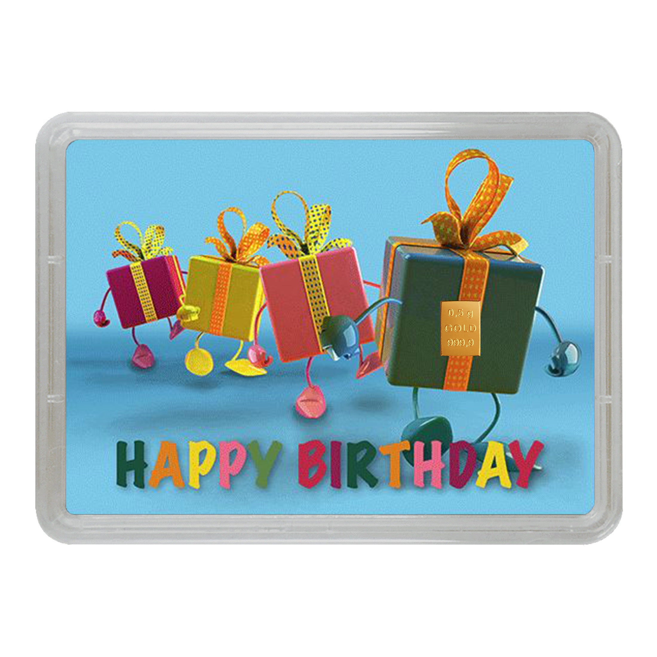 Goldgeschenk Happy Birthday tanzende Geschenke