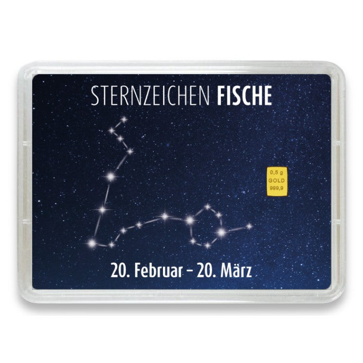 Goldbarren Flip-Motivbox Sternzeichen "Fische"