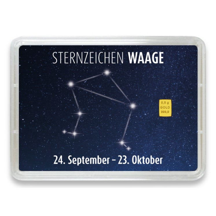 Goldbarren Flip-Motivbox Sternzeichen "Waage"