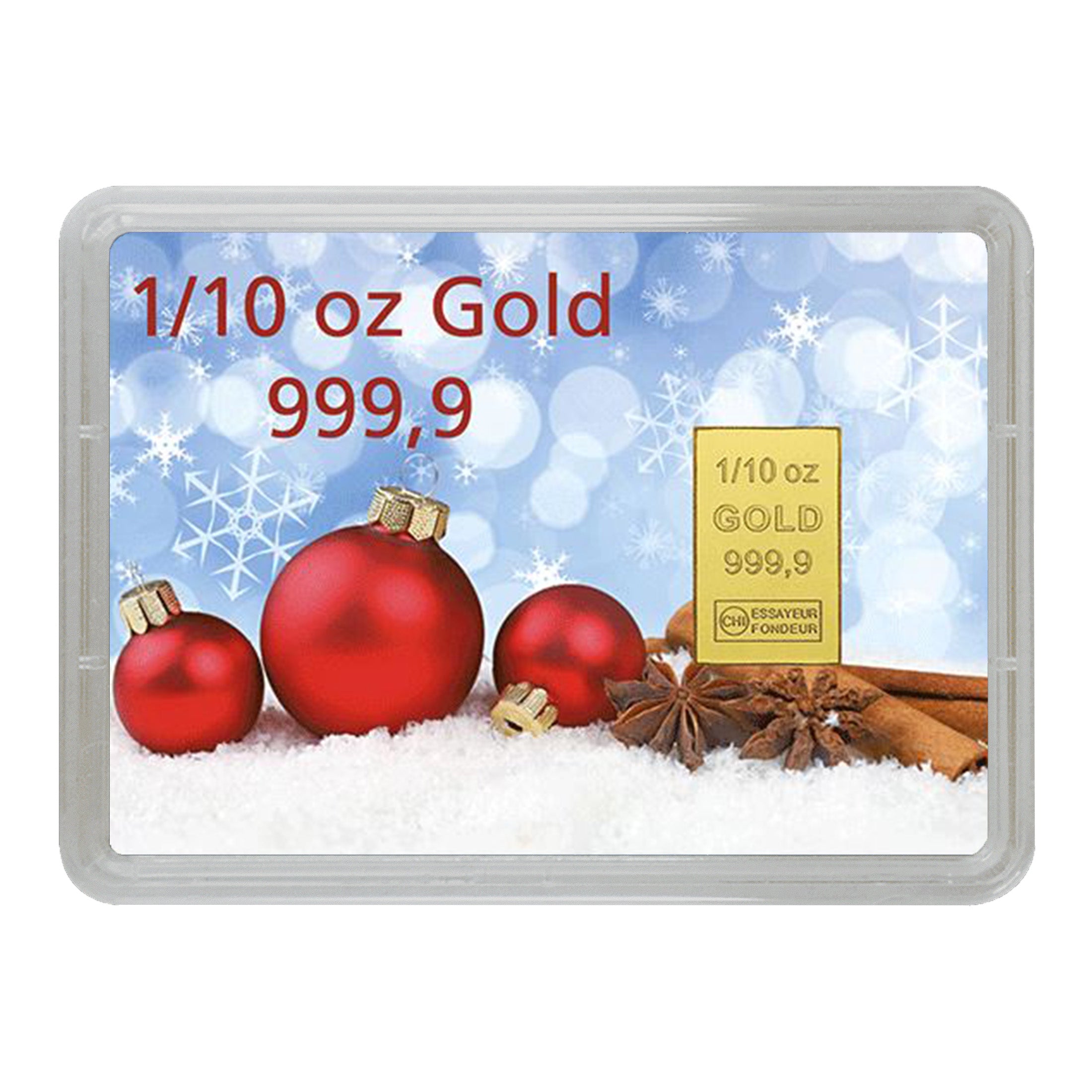 Goldbarren mit Flip-Motivbox "Frohes Fest" Weihnachtskugeln