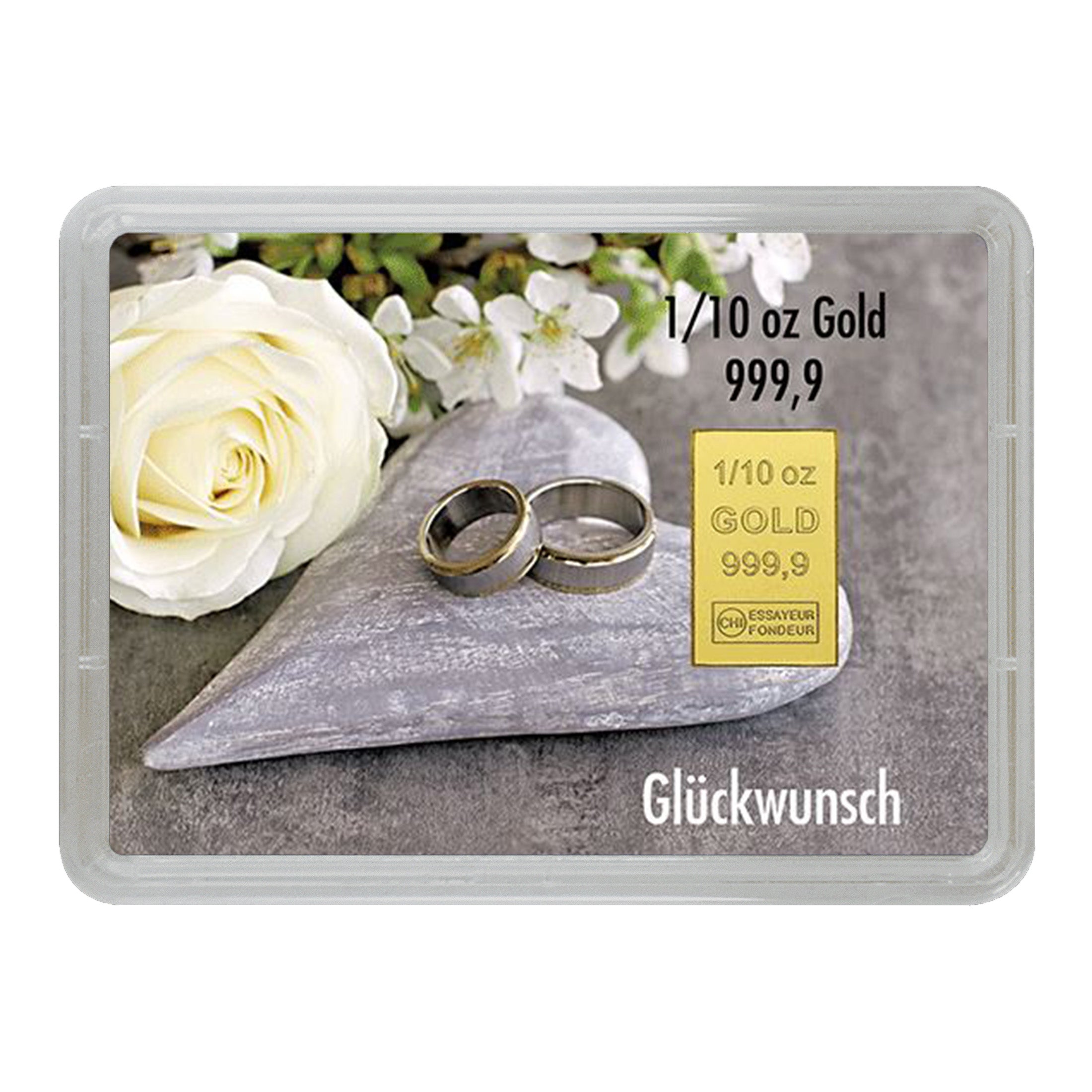 Goldbarren mit Flip-Motivbox "Herzlichen Glückwunsch zur Hochzeit"