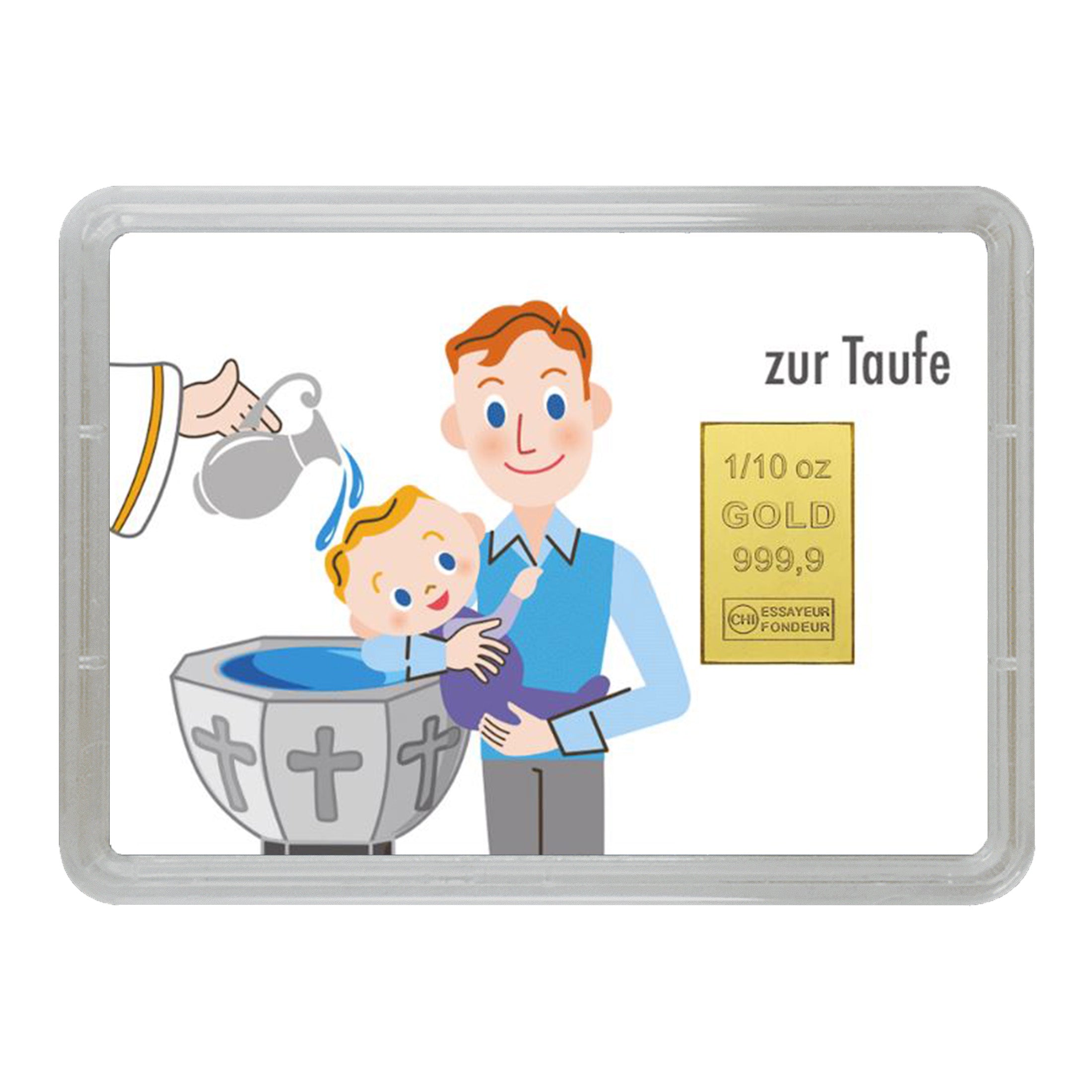 Goldbarren mit Flip-Motivbox "Alles Gute zur Taufe"