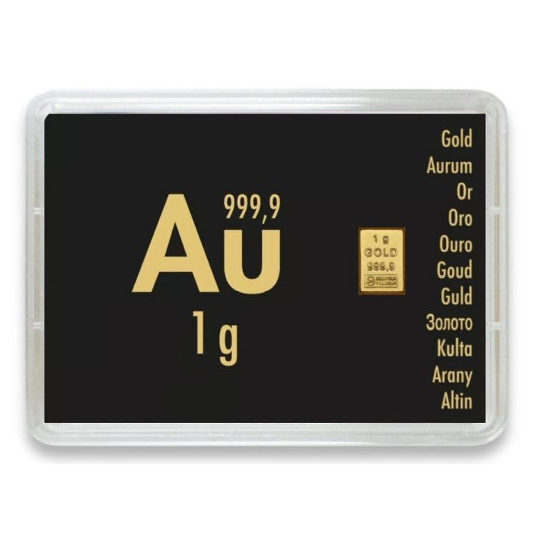 Goldbarren in Motivbox "Au 999,9"