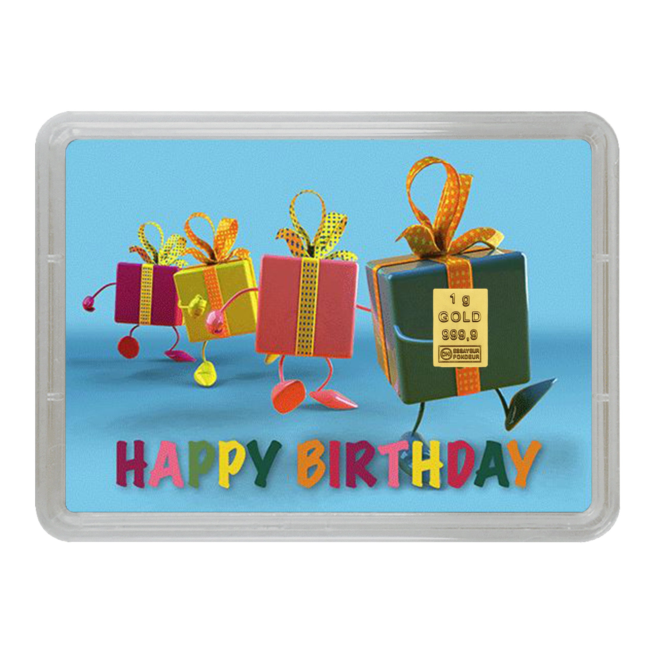 Goldgeschenk 1 Gramm Gold Happy Birthday tanzende Geschenke