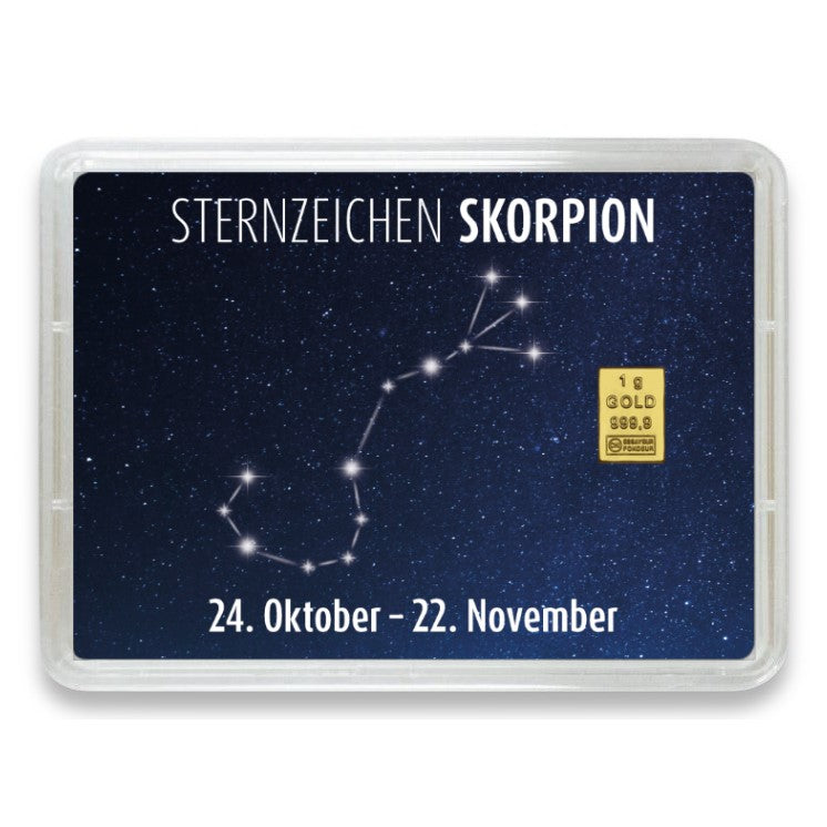 Goldbarren Flip-Motivbox Sternzeichen "Skorpion"