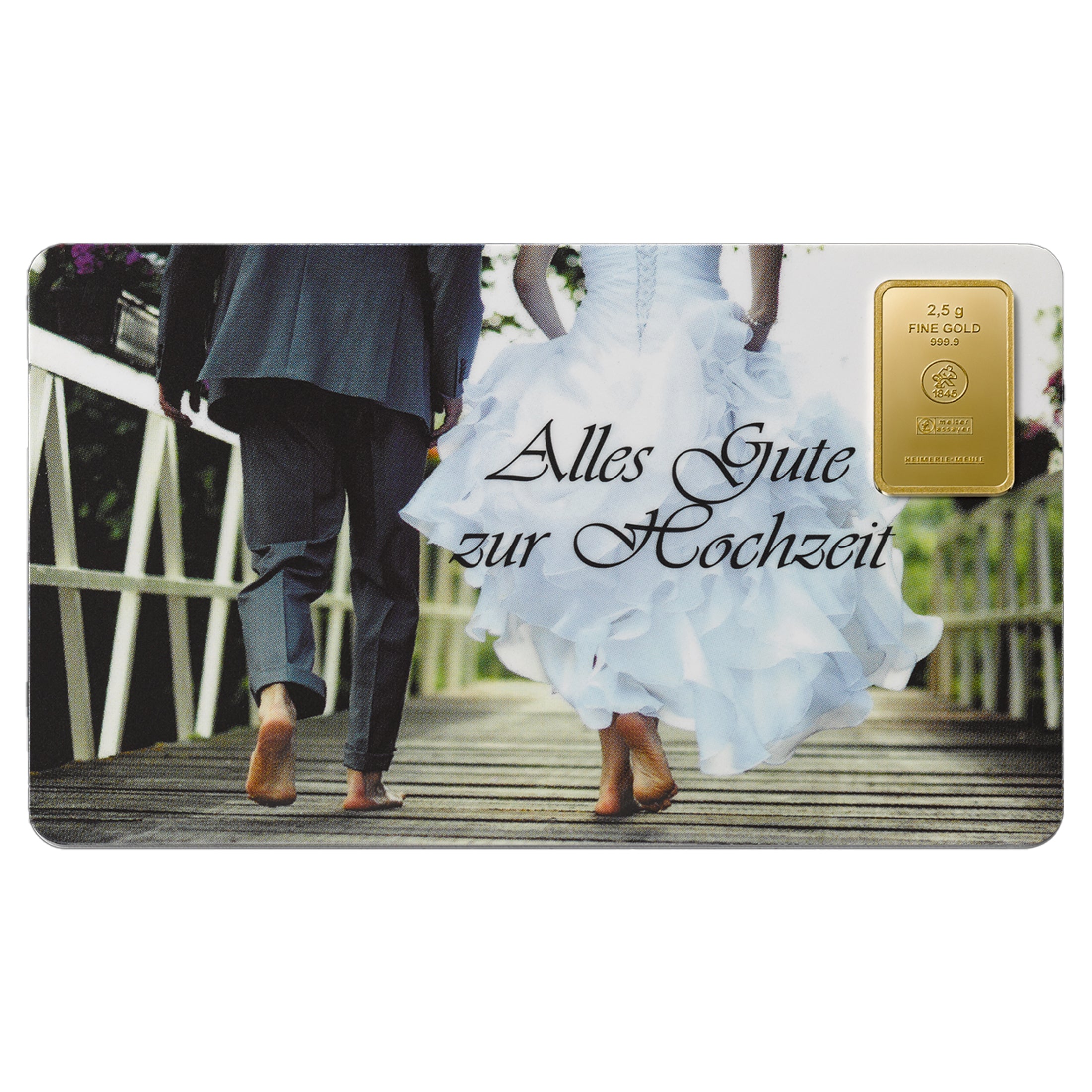 Goldbarren auf hochwertiger Motivkarte "Alles Gute zur Hochzeit"