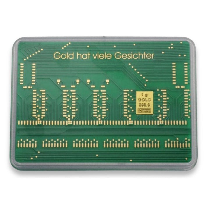 Goldbarren 1g in Geschenk-Motivbox "Platine Leiterplatte"