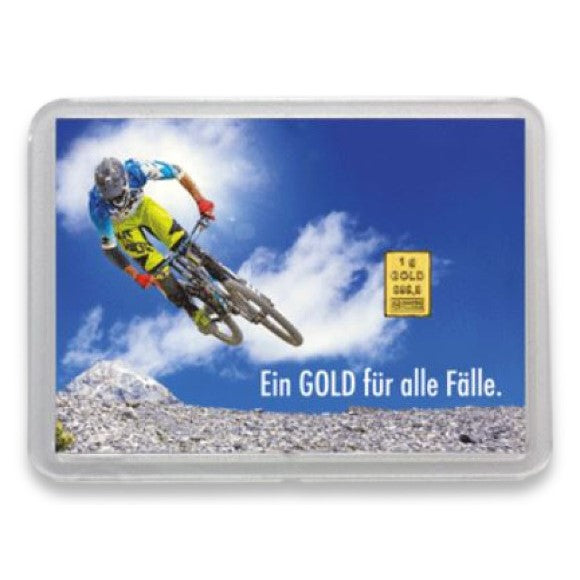 Goldbarren 1g mit Flip-Motivbox "Ein GOLD für alle Fälle"