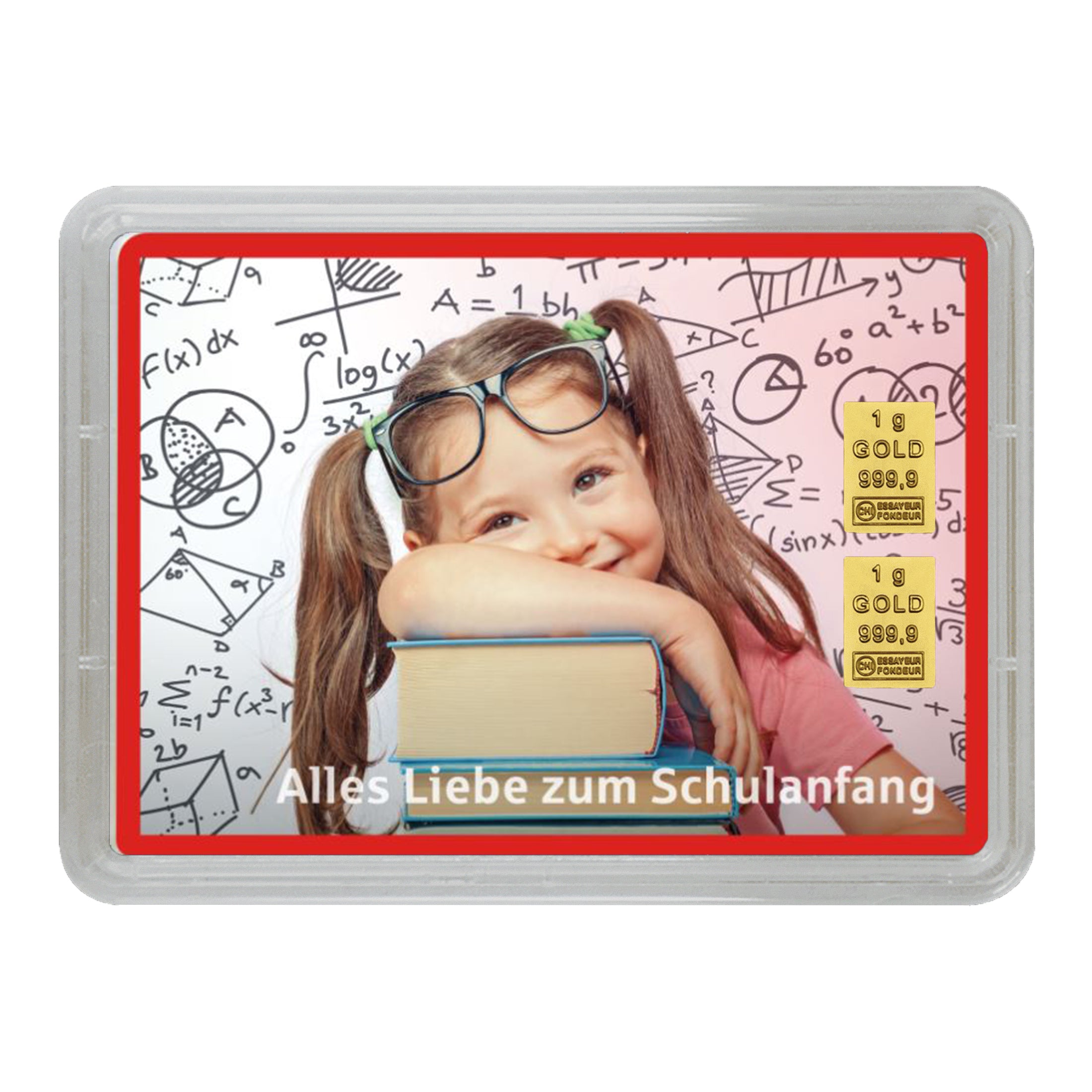 Goldbarren in Geschenk-Motivbox "Alles Liebe zum Schulanfang" - Mädchen
