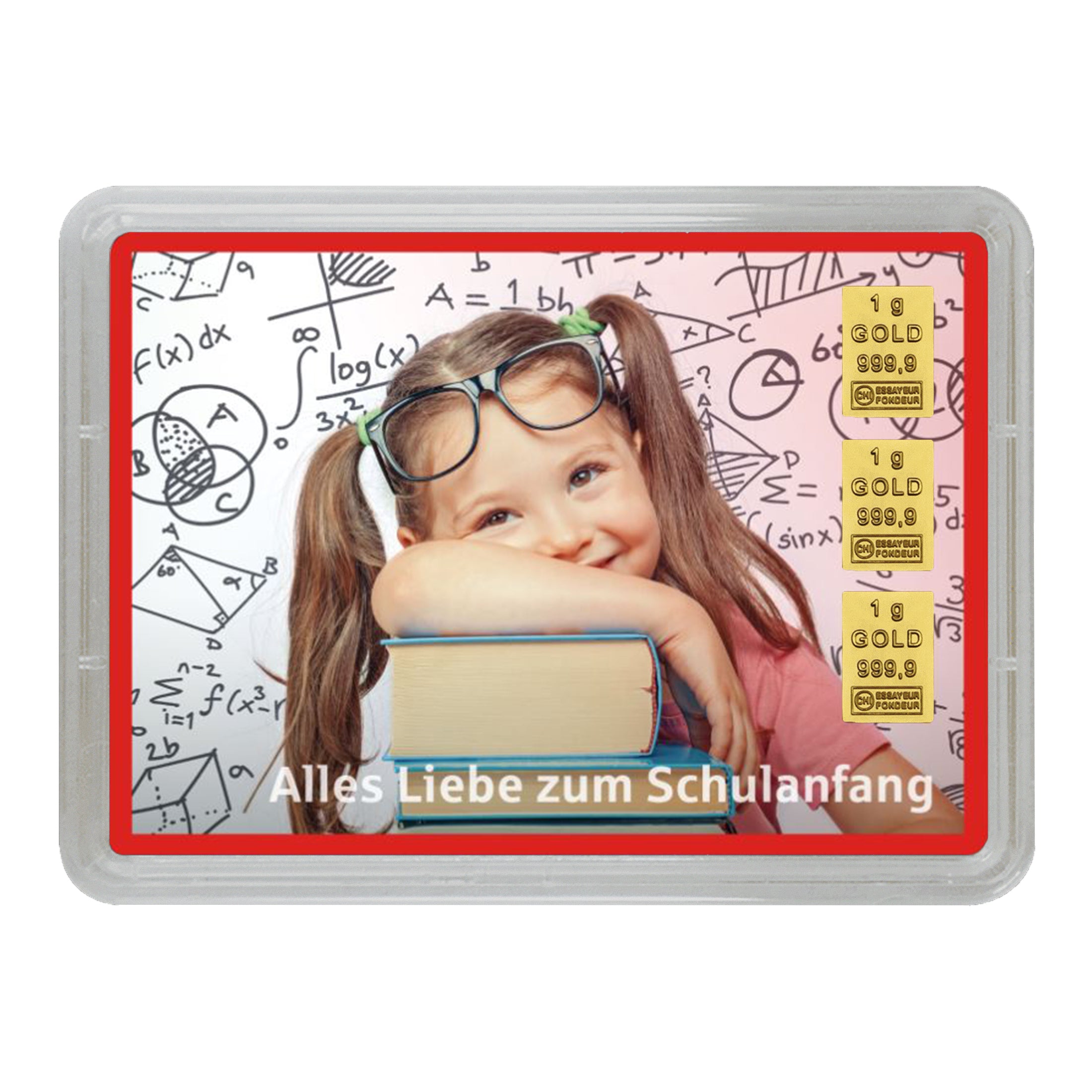 Goldbarren in Geschenk-Motivbox "Alles Liebe zum Schulanfang" - Mädchen