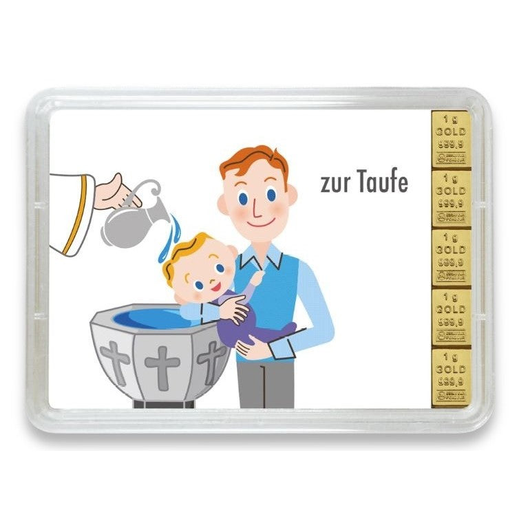 Goldbarren mit Flip-Motivbox "Alles Gute zur Taufe"