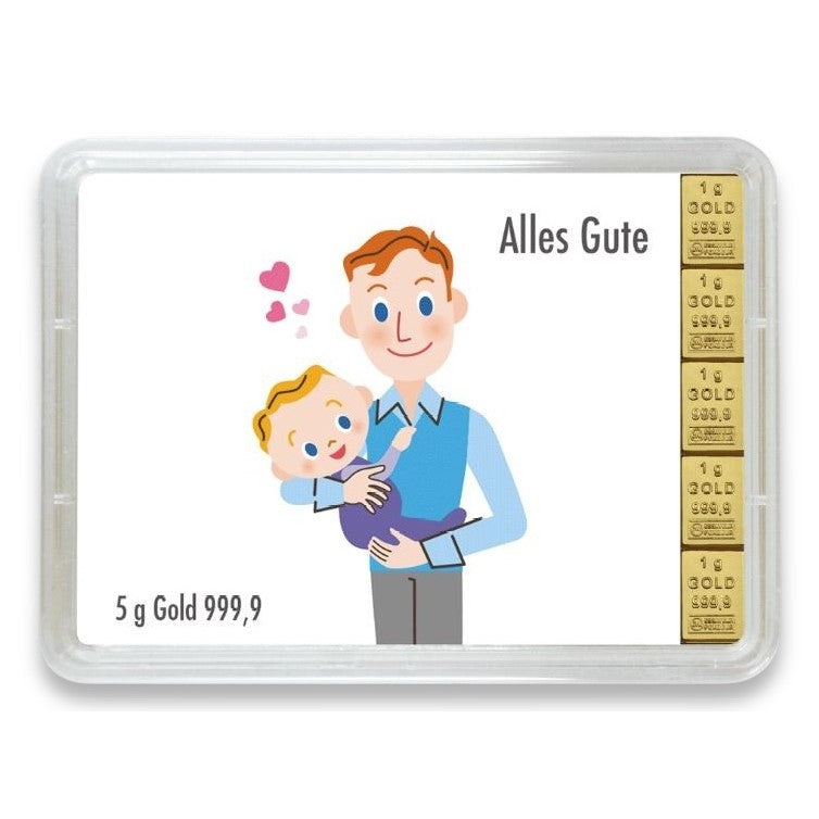 Goldbarren mit Flip-Motivbox "Alles Gute zur Taufe"