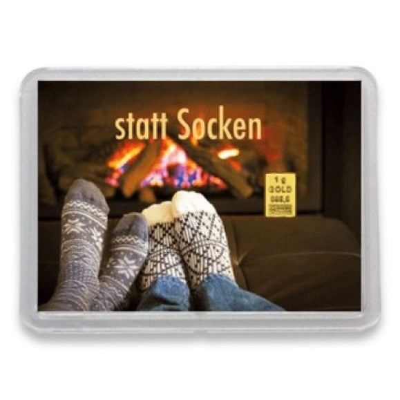 Goldbarren 1g mit Flip-Motivbox "Gold statt Socken"
