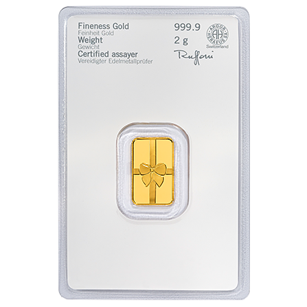 Goldbarren mit Geschenkmotiv 2 Gramm von Heraeus