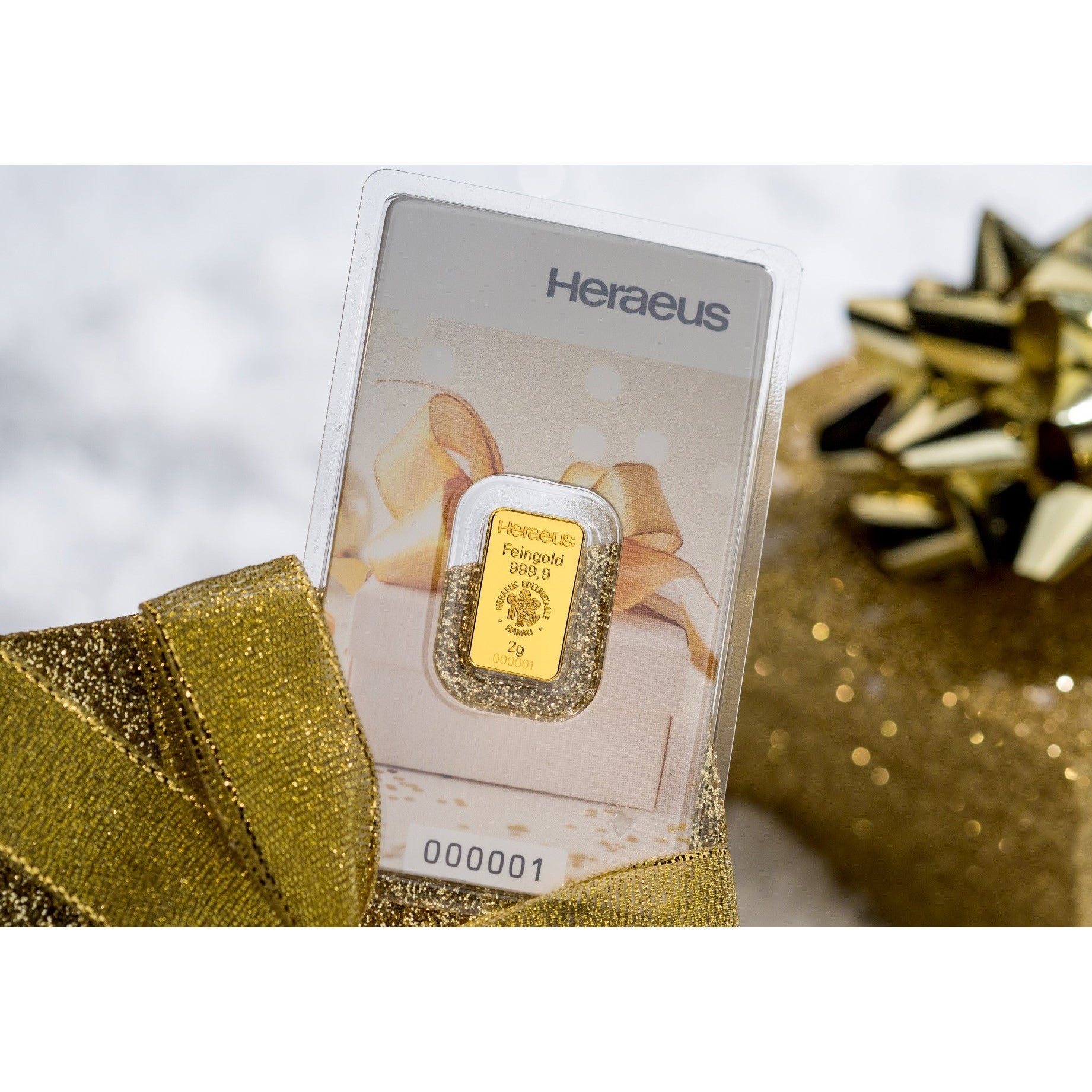 Heraeus 2g Geschenk Goldbarren in Geschenkverpackung