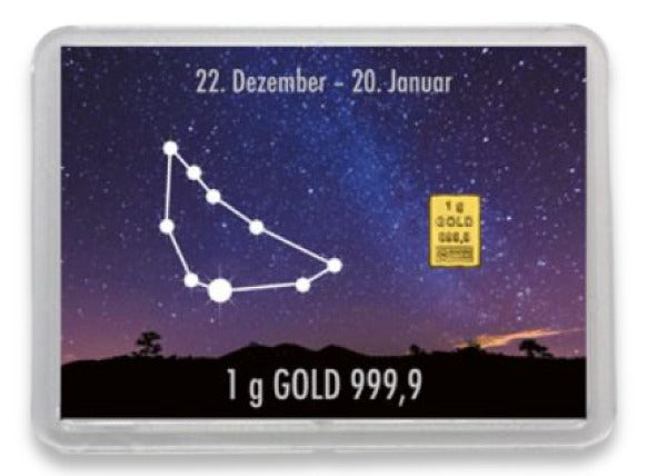 Goldbarren 1g mit Flip-Motivbox Sternzeichen "Steinbock"