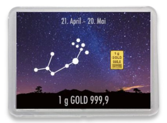 Goldbarren 1g mit Flip-Motivbox Sternzeichen "Stier"