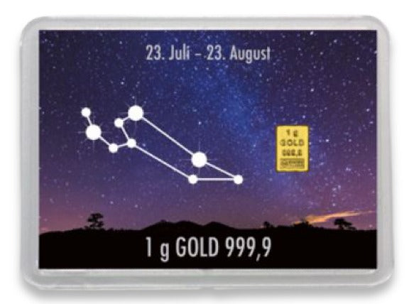 Goldbarren 1g mit Flip-Motivbox Sternzeichen "Löwe"