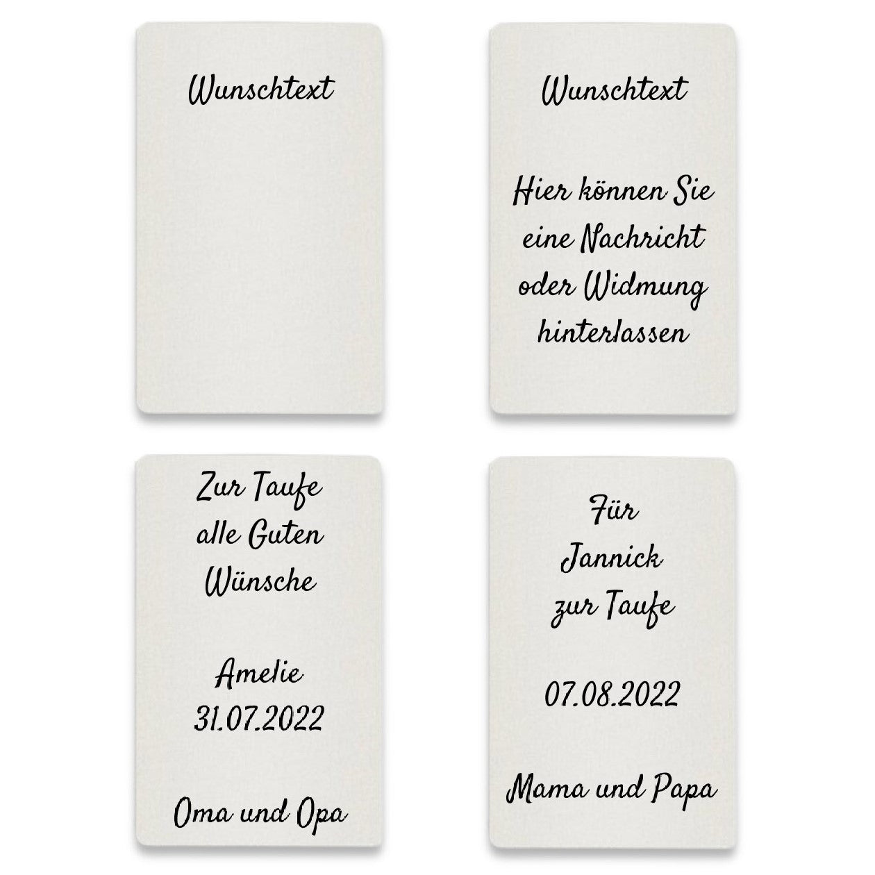 verschiedene Grüße auf weißer Grußkarte gedruckt #Grußkarte_Wunschtext auf Plastikkarte weiß