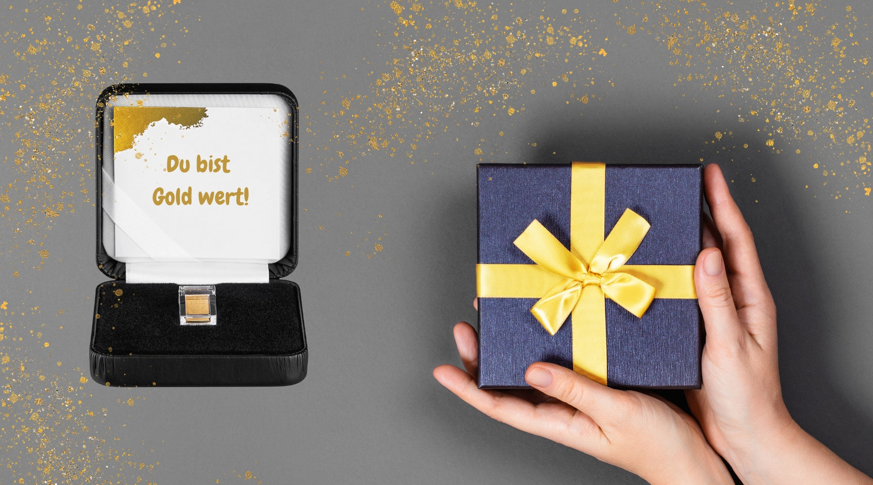 Etui mit Goldbarren und Grußkarte "Du bist Gold wert"