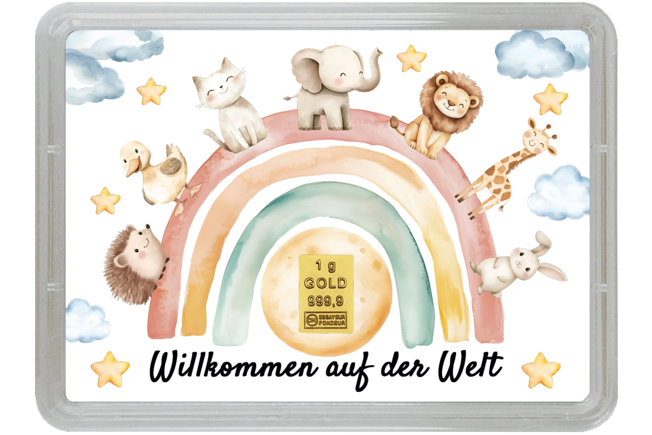 Goldbarren mit Tiermotiven zur Geburt