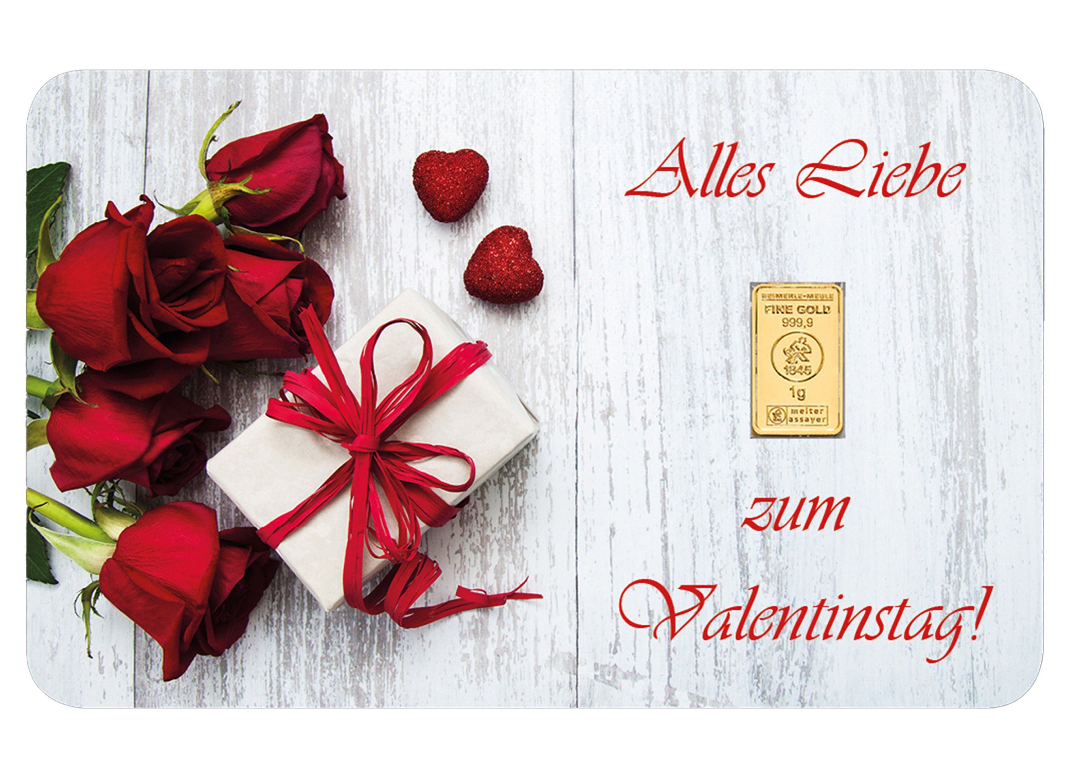 Goldbarren zum Valentinstag verschenken Goldkarte